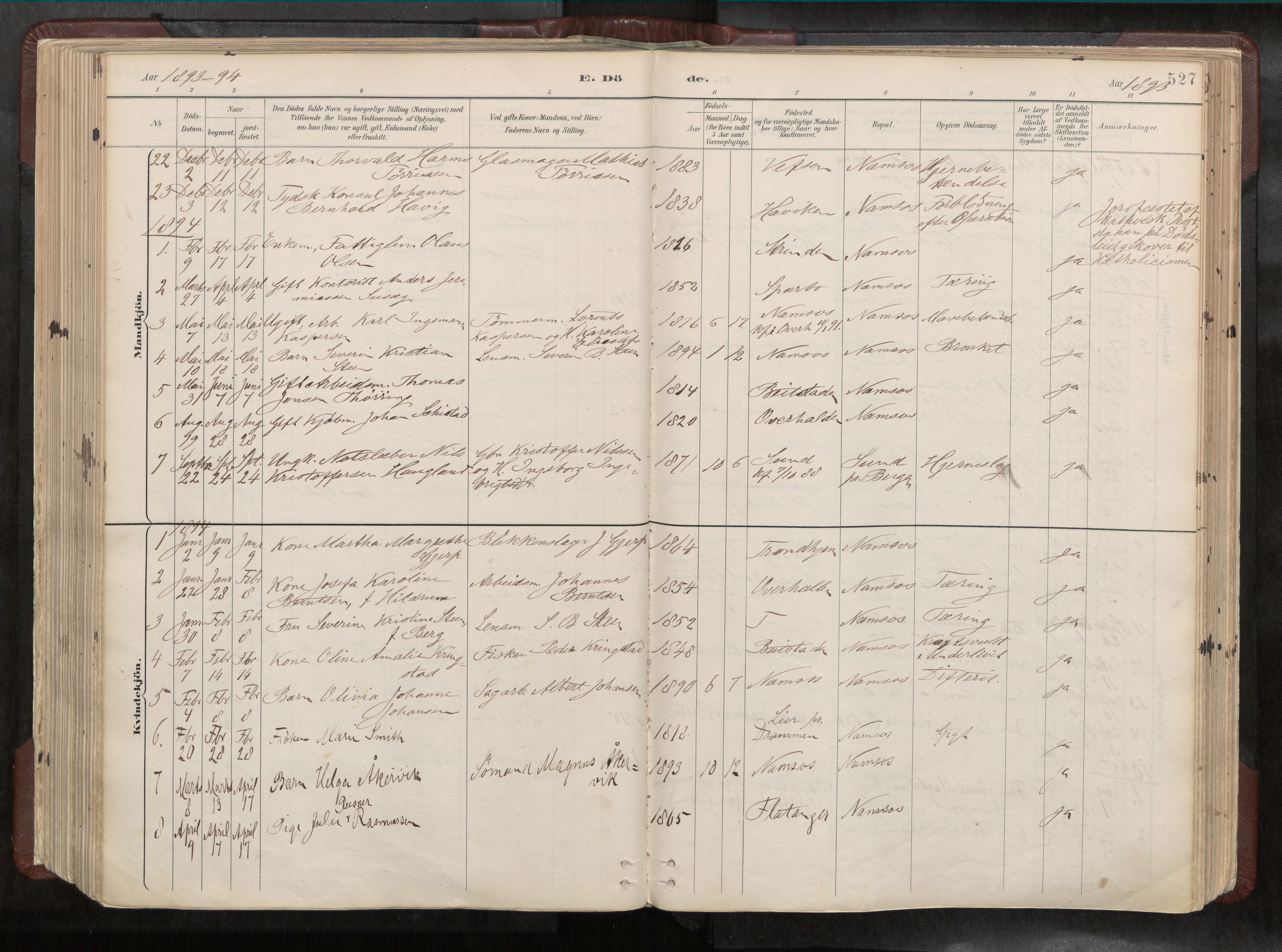 Ministerialprotokoller, klokkerbøker og fødselsregistre - Nord-Trøndelag, AV/SAT-A-1458/768/L0579a: Parish register (official) no. 768A14, 1887-1931, p. 527