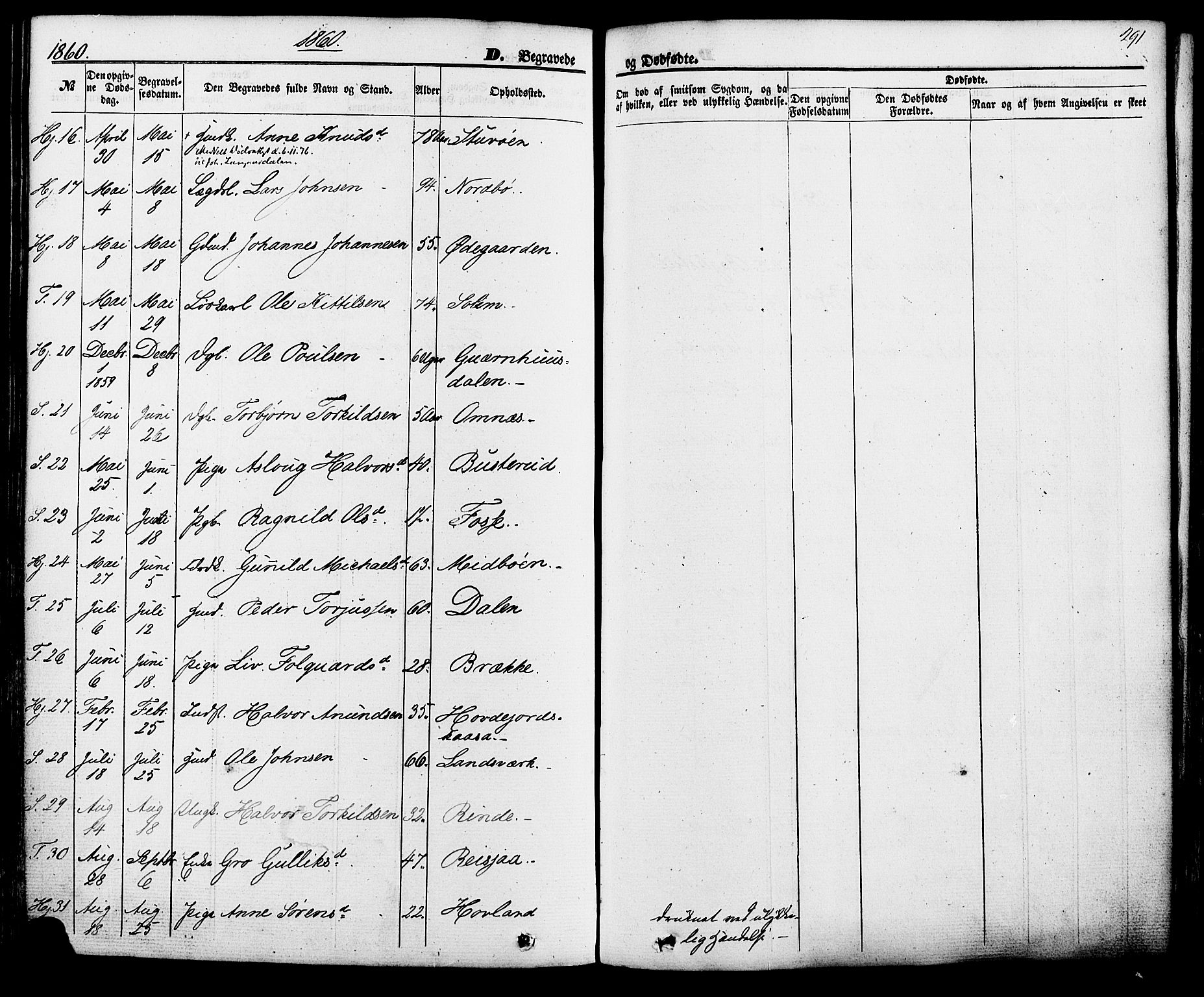 Hjartdal kirkebøker, AV/SAKO-A-270/F/Fa/L0009: Parish register (official) no. I 9, 1860-1879, p. 291