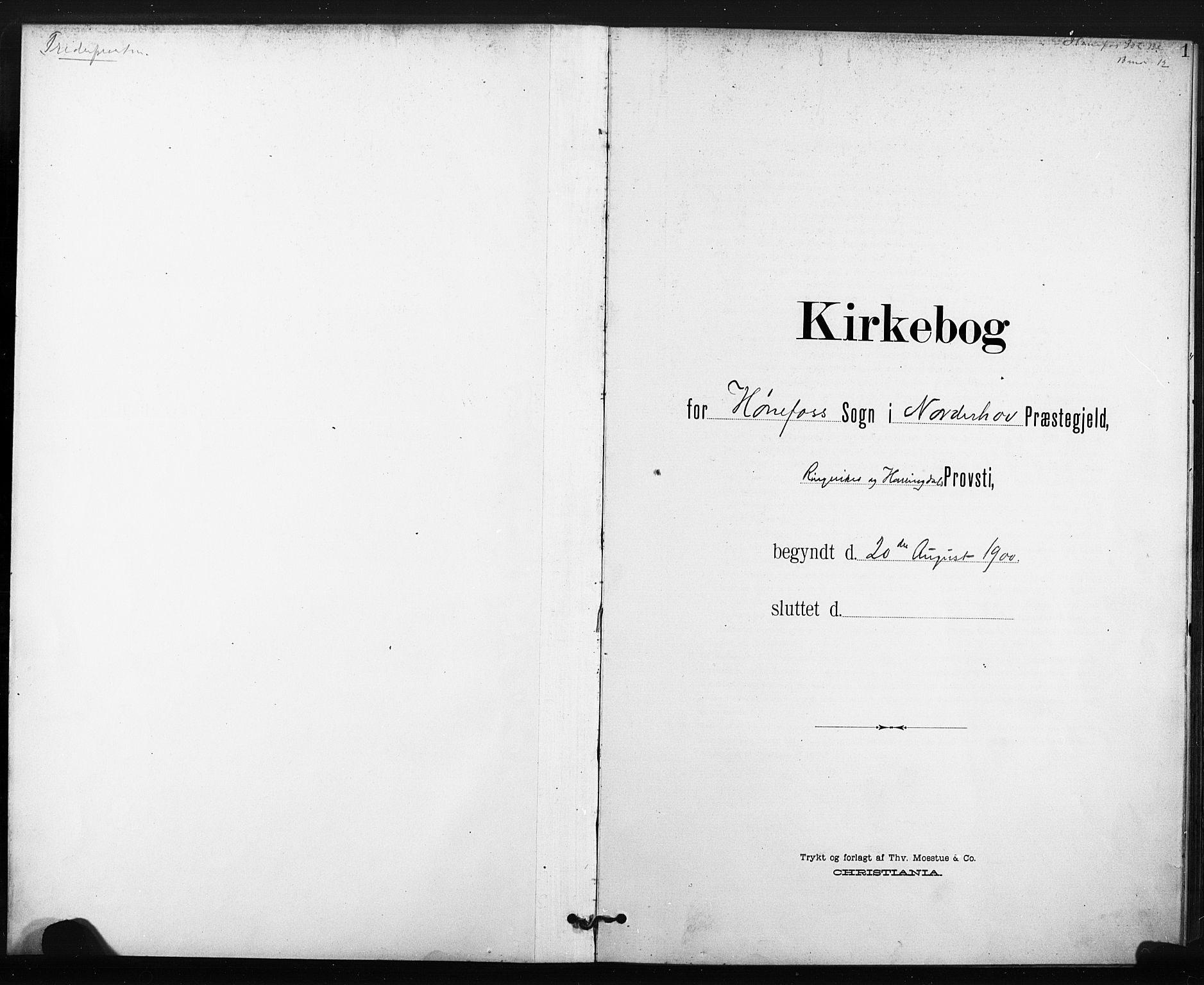 Hønefoss kirkebøker, SAKO/A-609/F/Fa/L0003: Parish register (official) no. 3, 1900-1913, p. 1