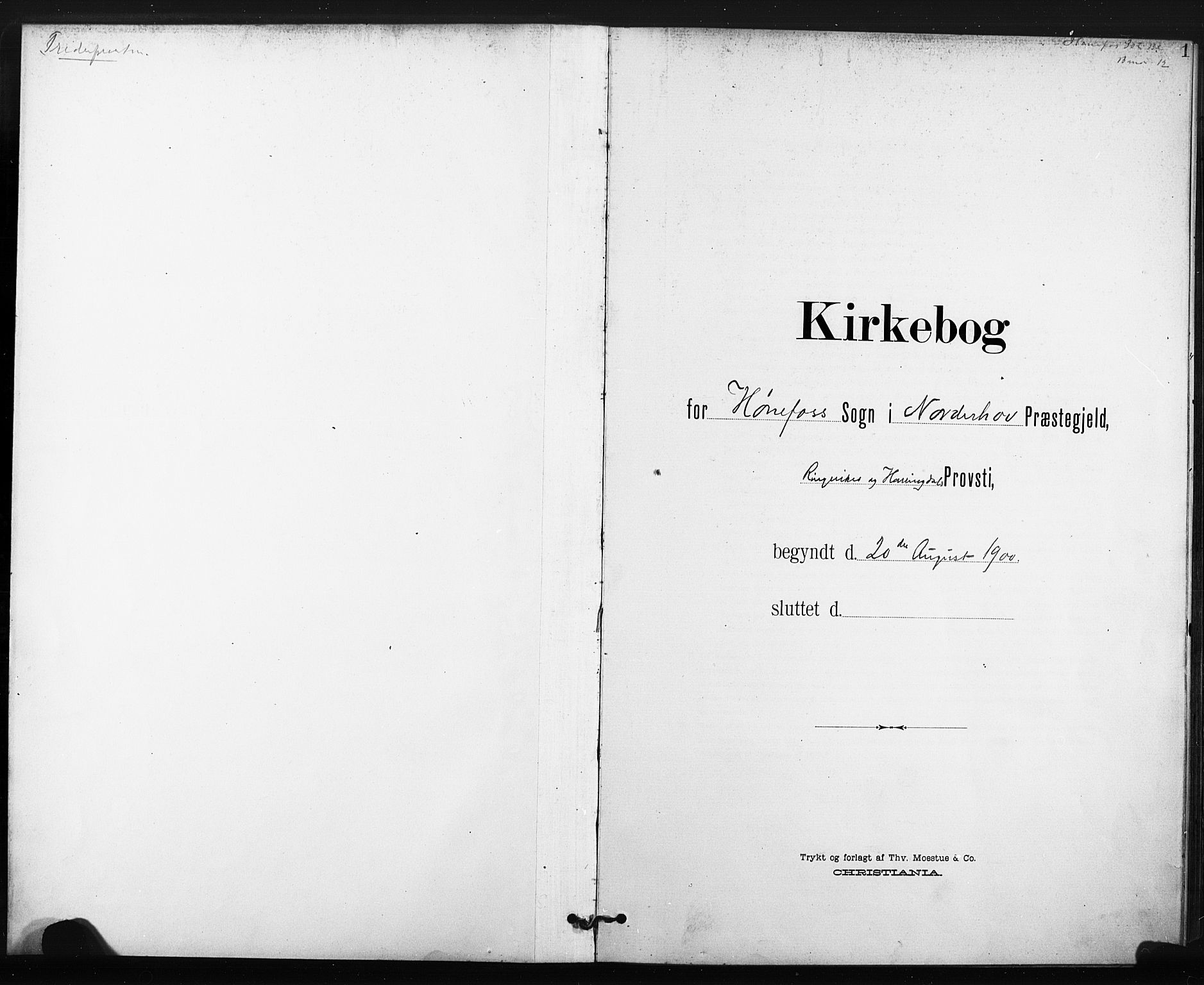 Hønefoss kirkebøker, AV/SAKO-A-609/F/Fa/L0003: Parish register (official) no. 3, 1900-1913, p. 1