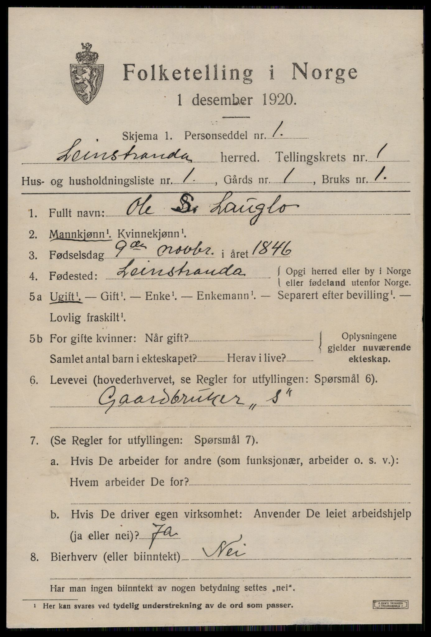 SAT, 1920 census for Leinstrand, 1920, p. 629