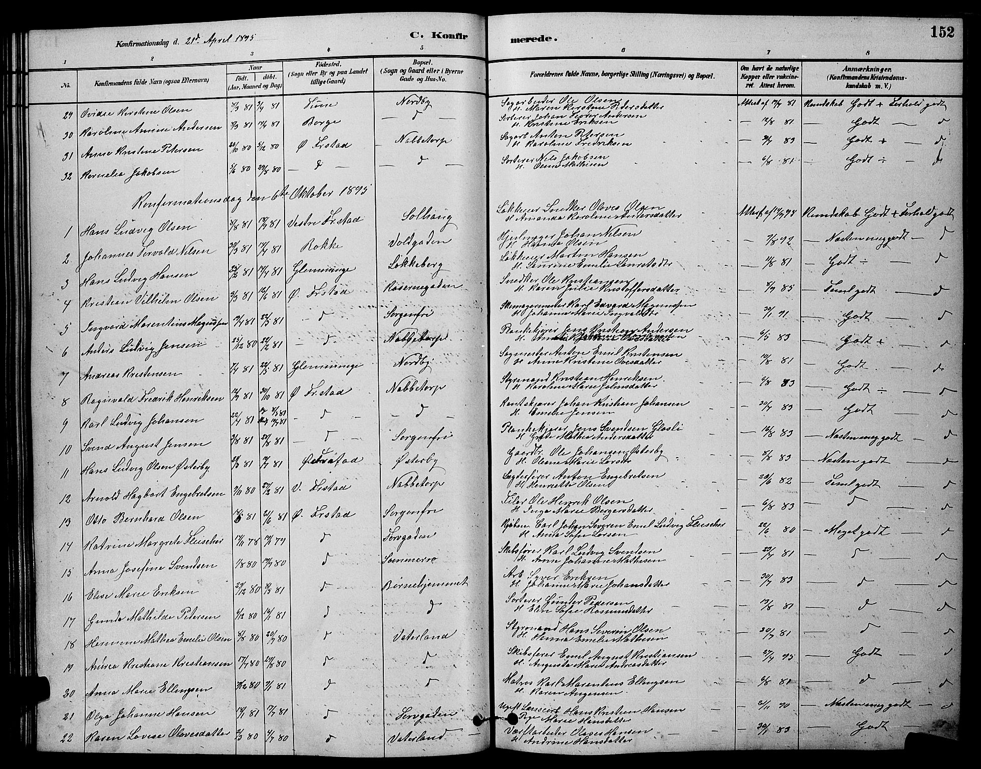 Østre Fredrikstad prestekontor Kirkebøker, SAO/A-10907/G/Ga/L0001: Parish register (copy) no. 1, 1880-1899, p. 152