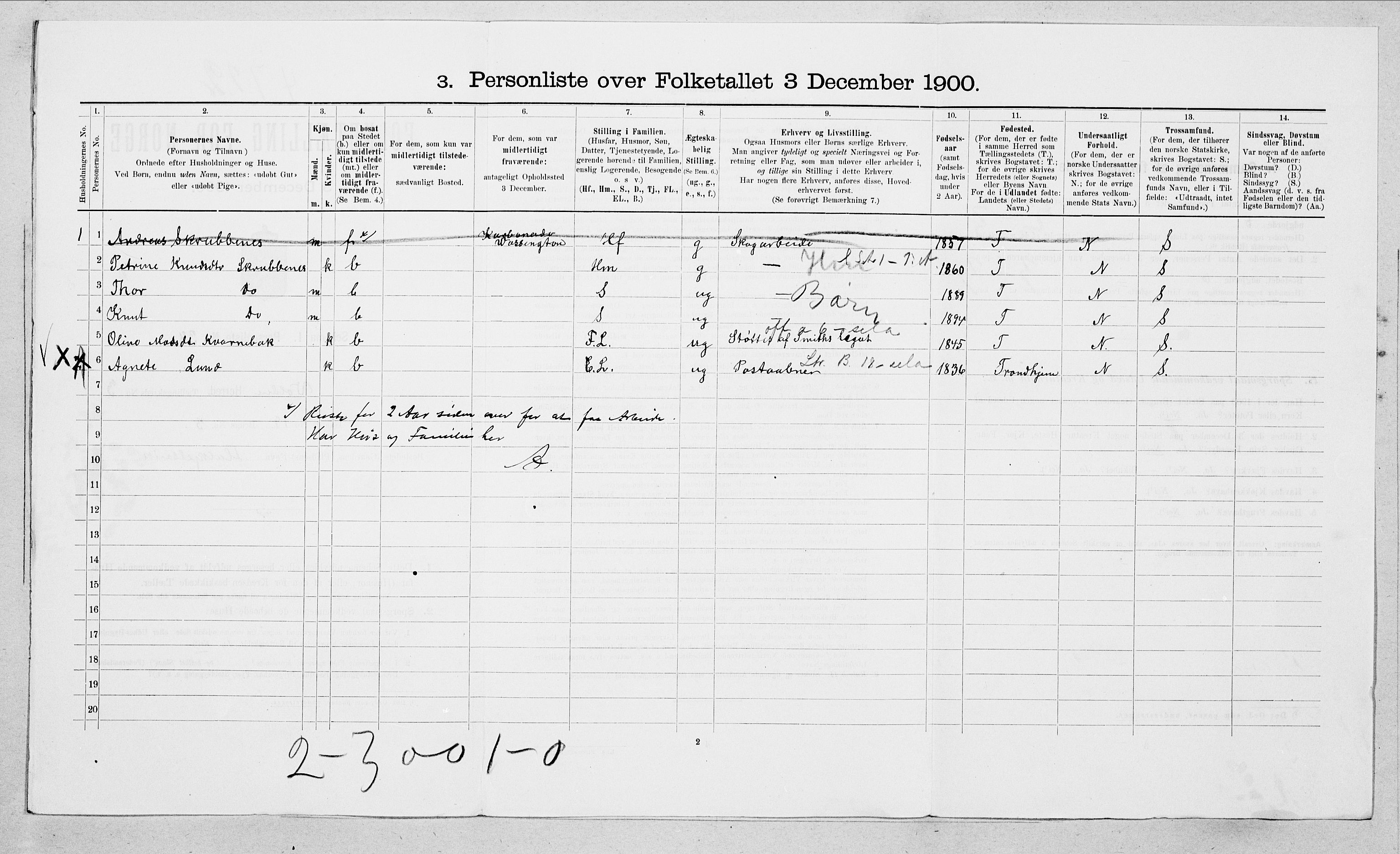 SAT, 1900 census for Volda, 1900, p. 302