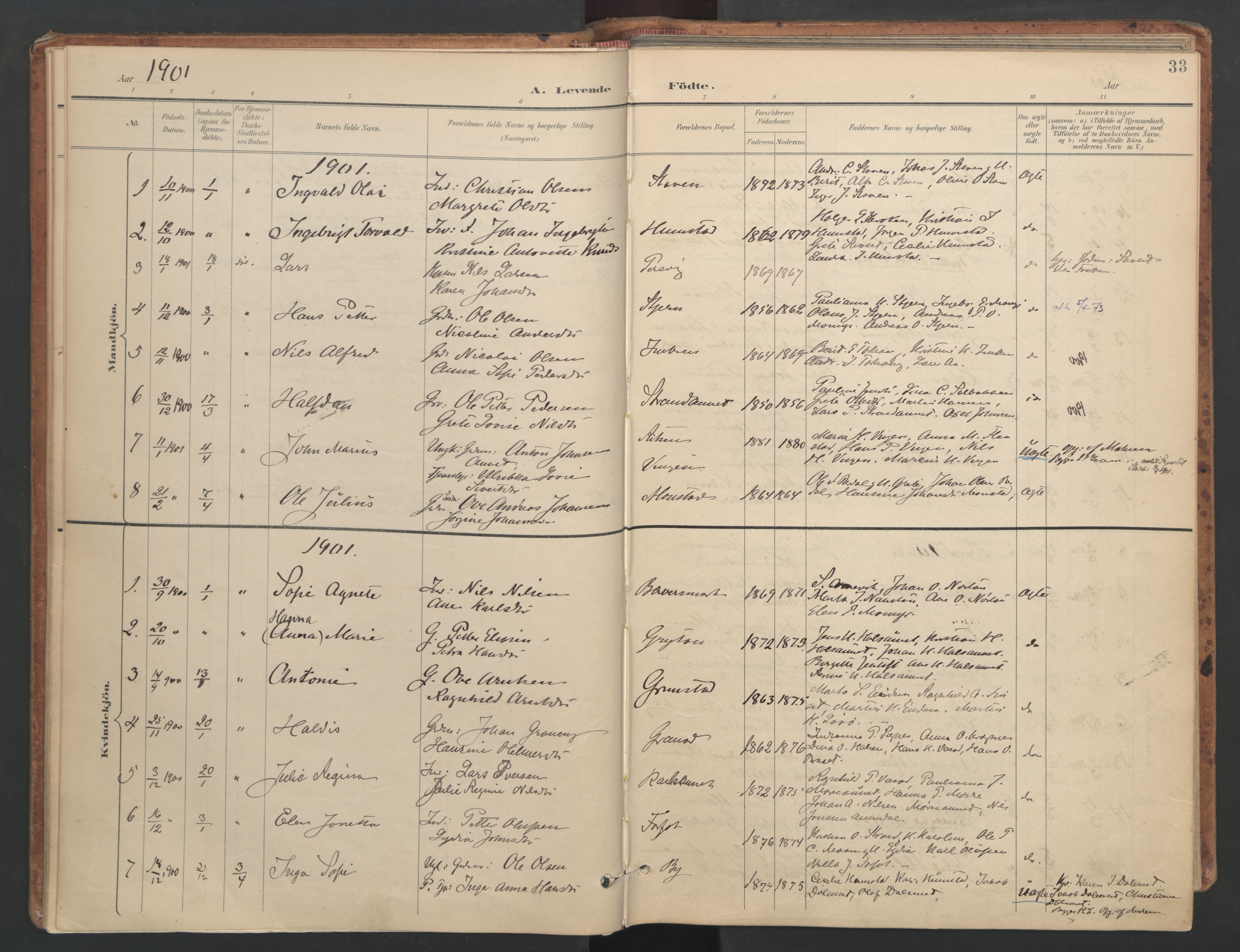 Ministerialprotokoller, klokkerbøker og fødselsregistre - Sør-Trøndelag, SAT/A-1456/655/L0681: Parish register (official) no. 655A10, 1895-1907, p. 33