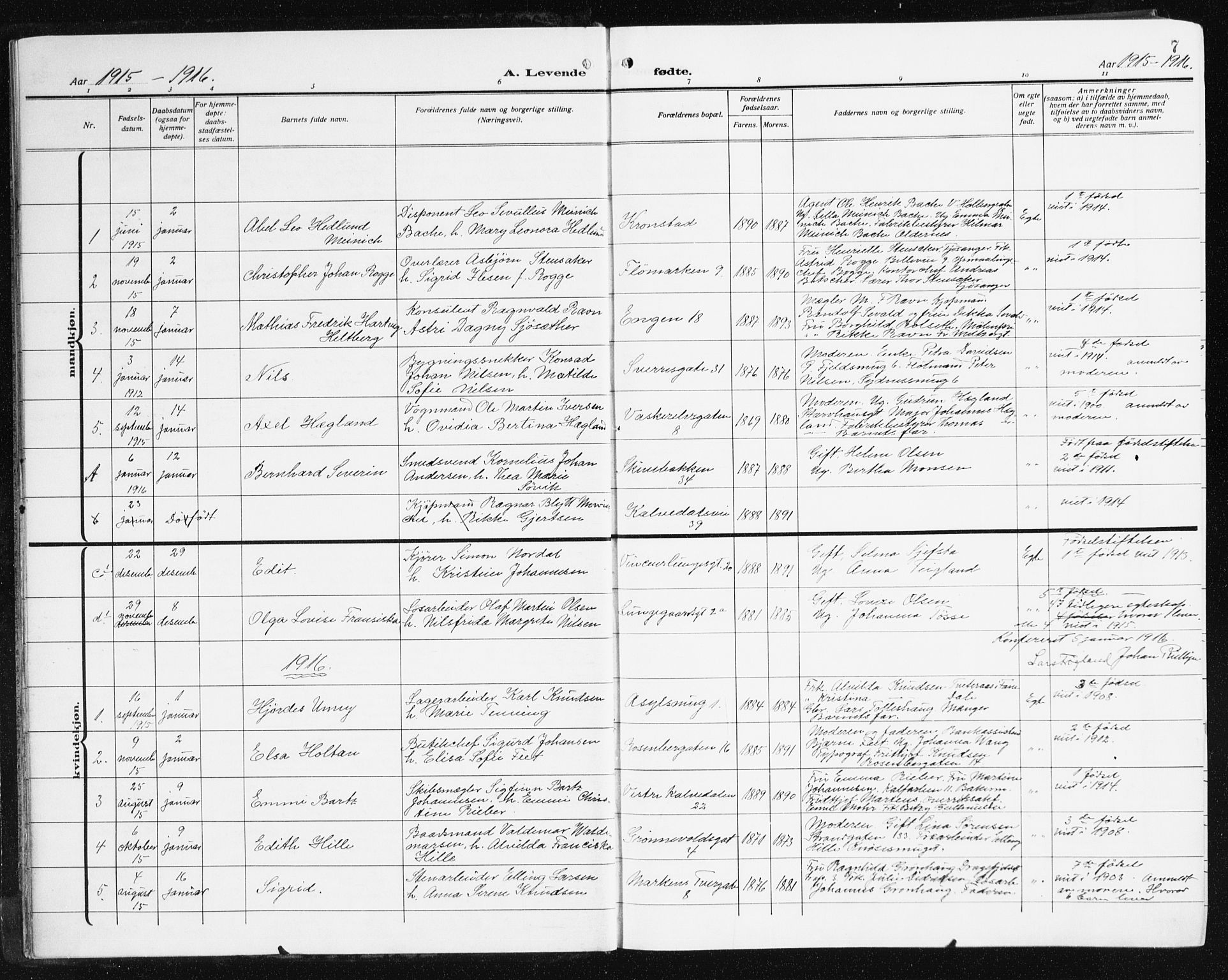 Domkirken sokneprestembete, SAB/A-74801/H/Hab/L0018: Parish register (copy) no. B 11, 1915-1942, p. 7