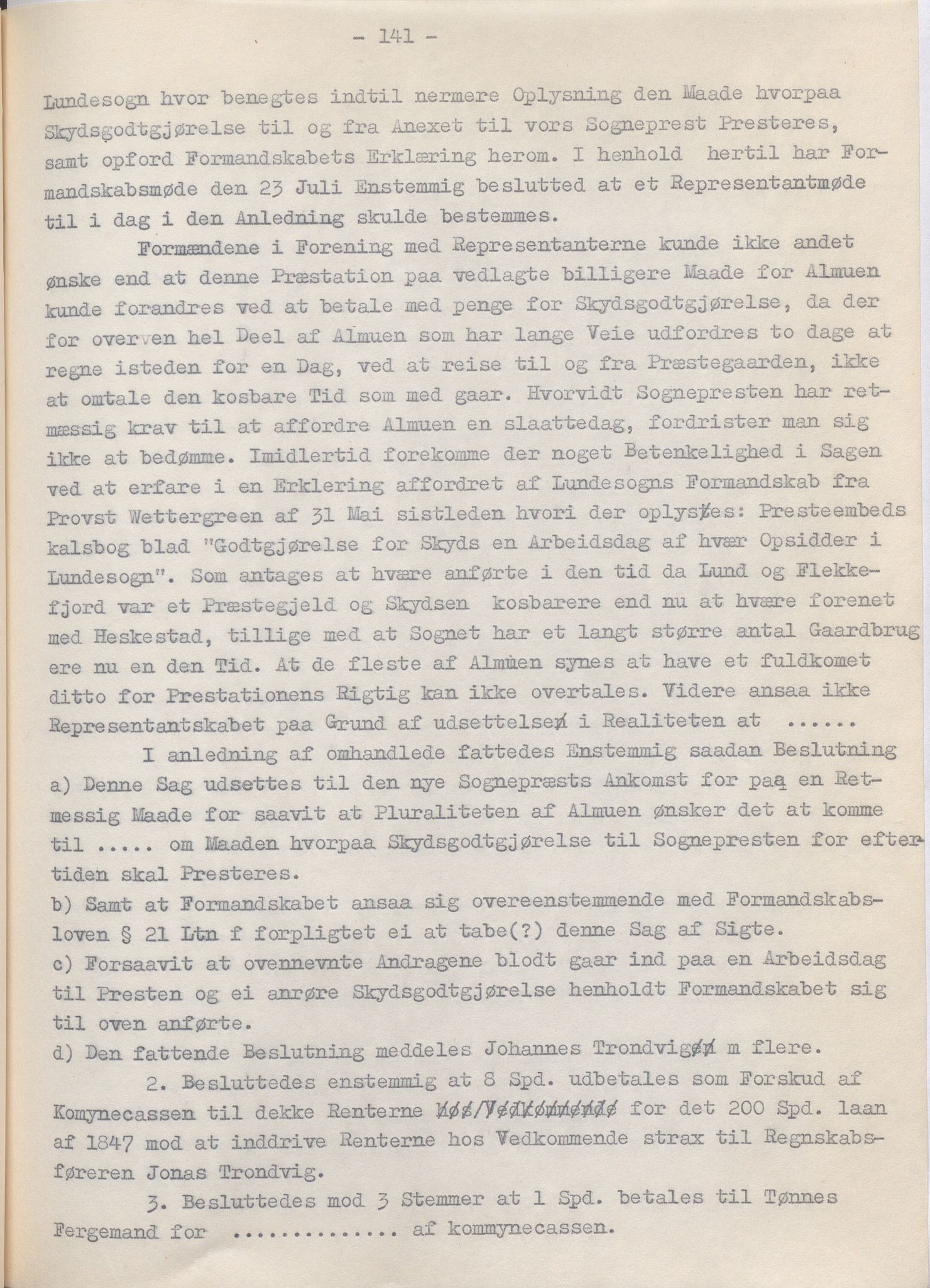 Lund kommune - Formannskapet/Formannskapskontoret, IKAR/K-101761/A/Aa/Aaa/L0002: Forhandlingsprotokoll, 1837-1865, p. 141