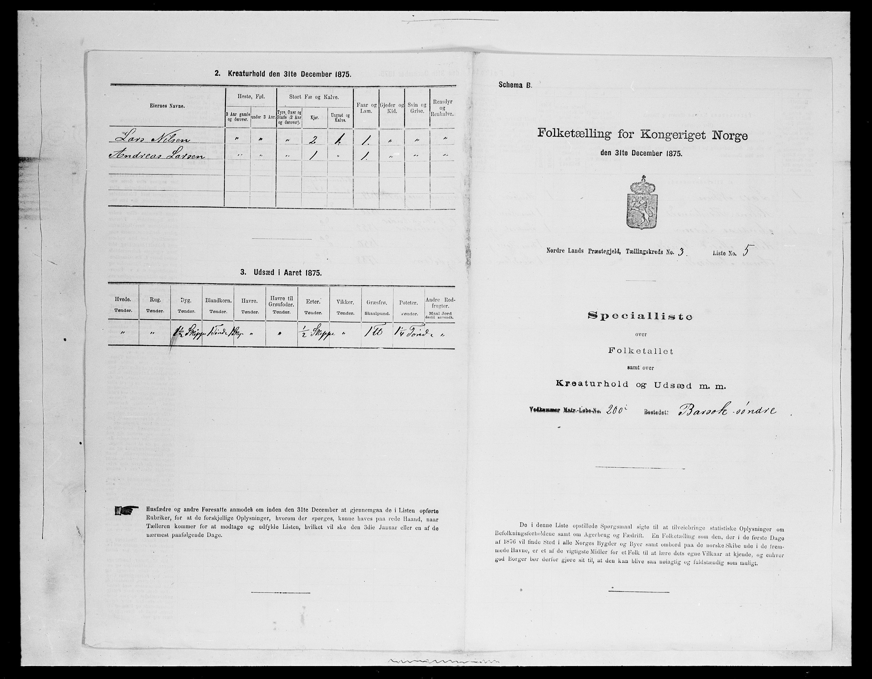 SAH, 1875 census for 0538P Nordre Land, 1875, p. 377