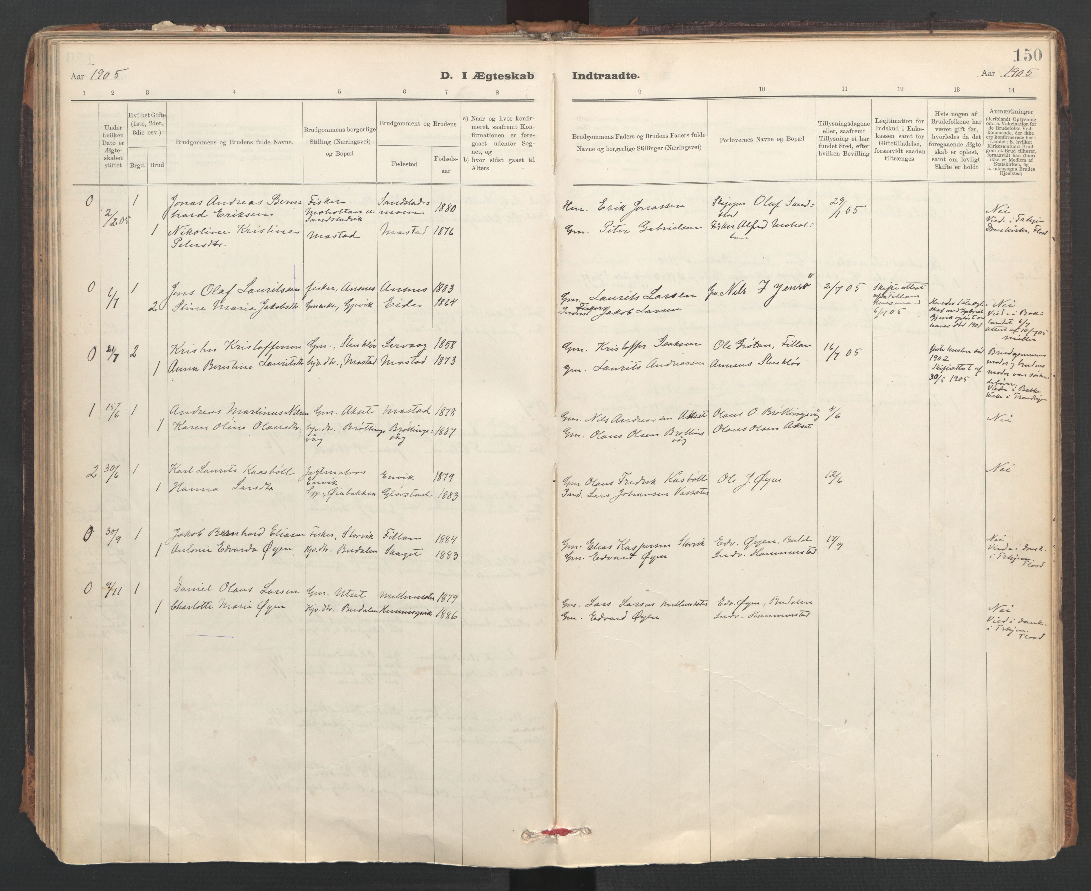 Ministerialprotokoller, klokkerbøker og fødselsregistre - Sør-Trøndelag, SAT/A-1456/637/L0559: Parish register (official) no. 637A02, 1899-1923, p. 150