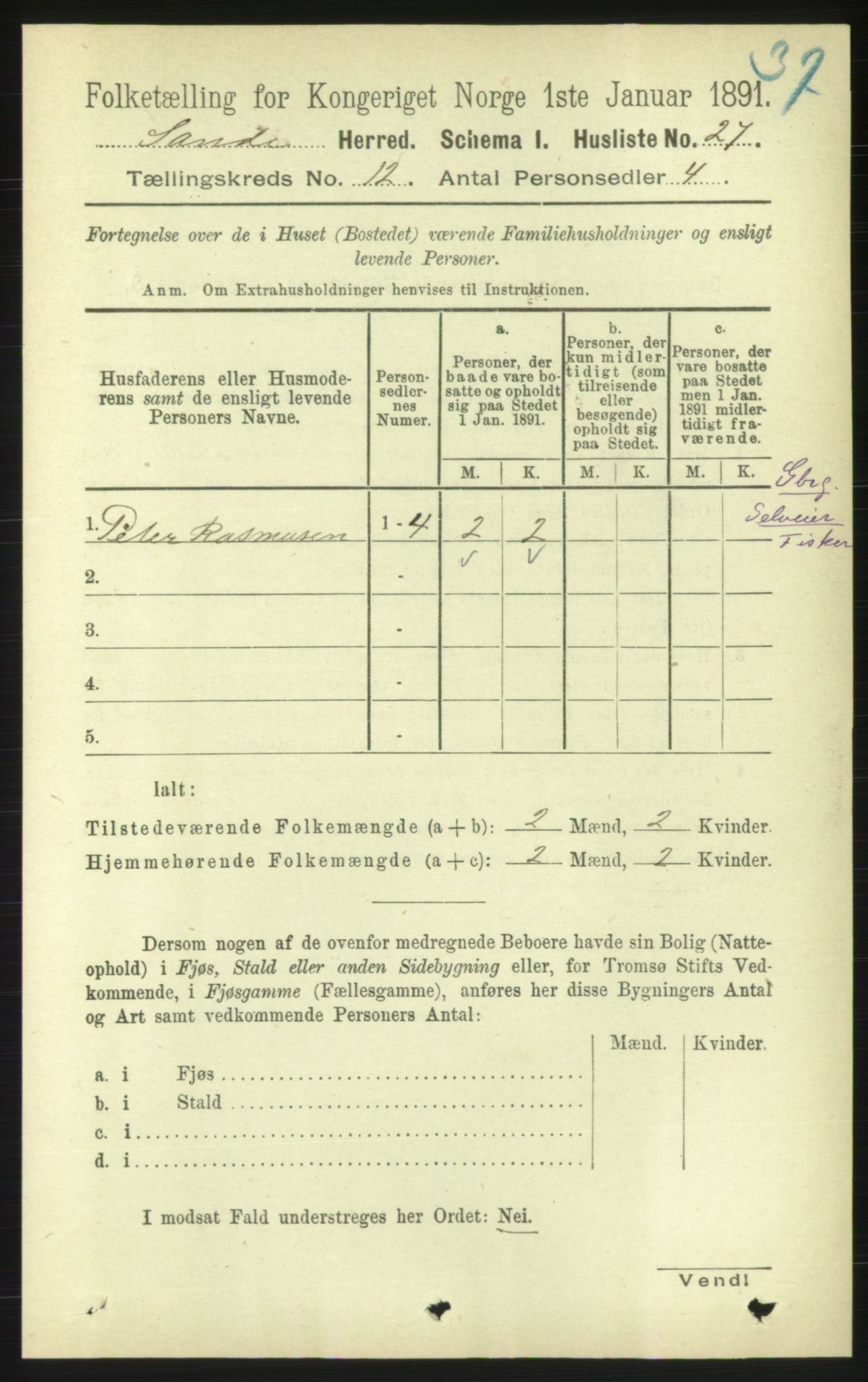 RA, 1891 census for 1514 Sande, 1891, p. 2235