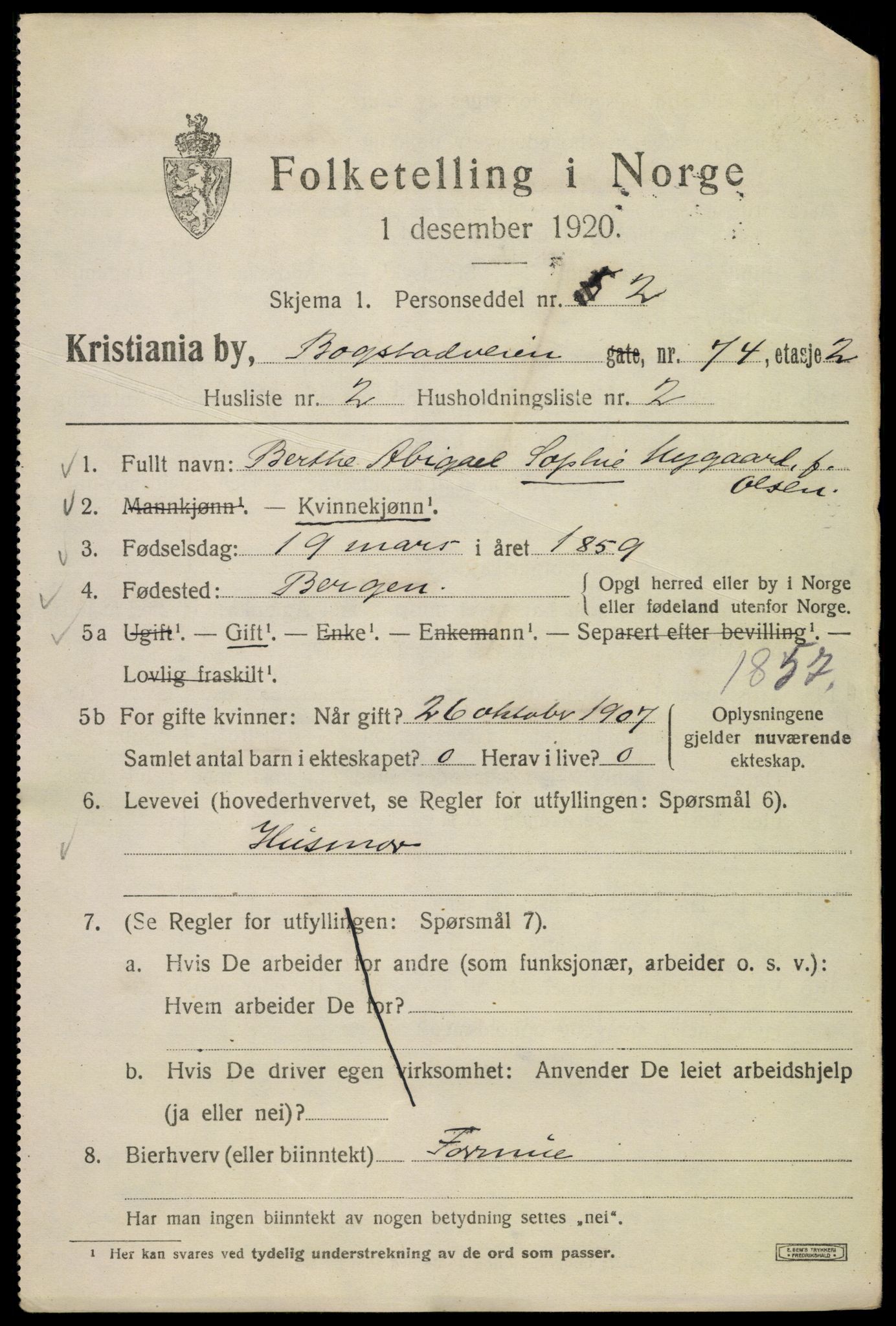 SAO, 1920 census for Kristiania, 1920, p. 167367