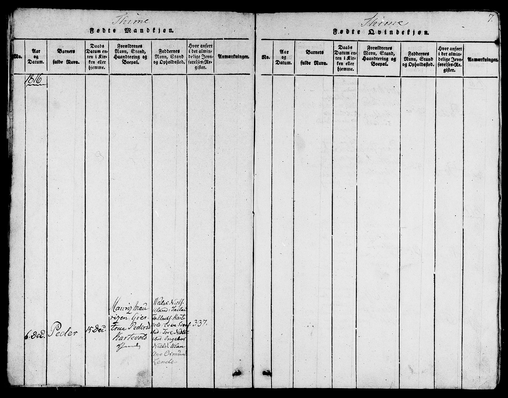 Lye sokneprestkontor, SAST/A-101794/001/30BB/L0001: Parish register (copy) no. B 1 /1, 1816-1826, p. 7