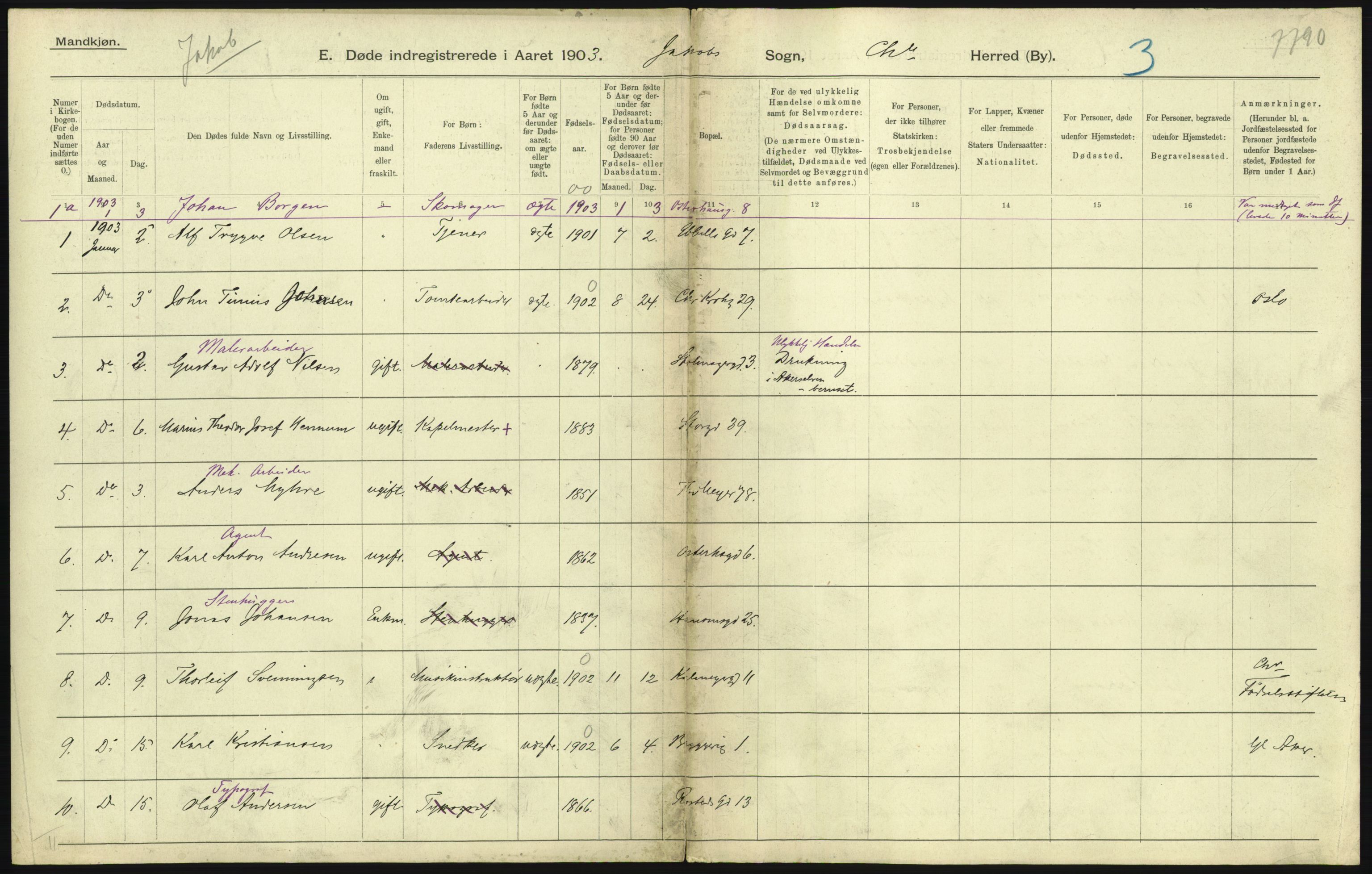 Statistisk sentralbyrå, Sosiodemografiske emner, Befolkning, AV/RA-S-2228/D/Df/Dfa/Dfaa/L0004: Kristiania: Gifte, døde, 1903, p. 211