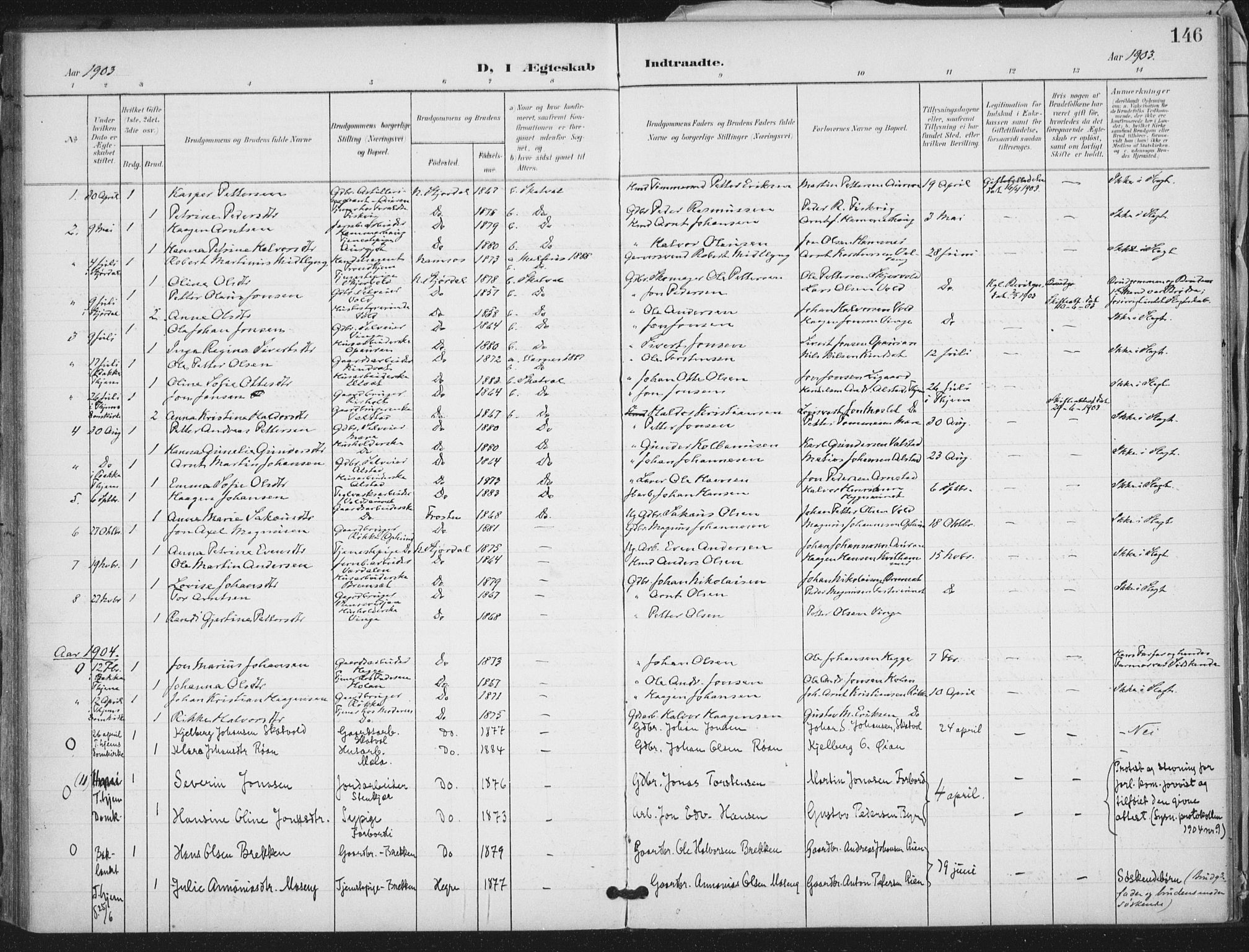 Ministerialprotokoller, klokkerbøker og fødselsregistre - Nord-Trøndelag, SAT/A-1458/712/L0101: Parish register (official) no. 712A02, 1901-1916, p. 146