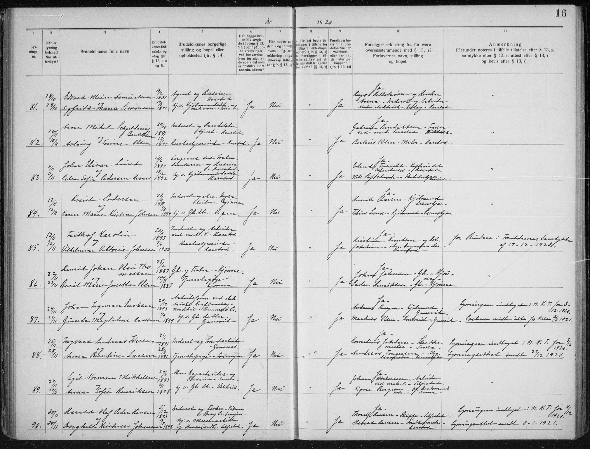 Trondenes sokneprestkontor, AV/SATØ-S-1319/I/Ib/L0099: Banns register no. 99, 1919-1930, p. 16