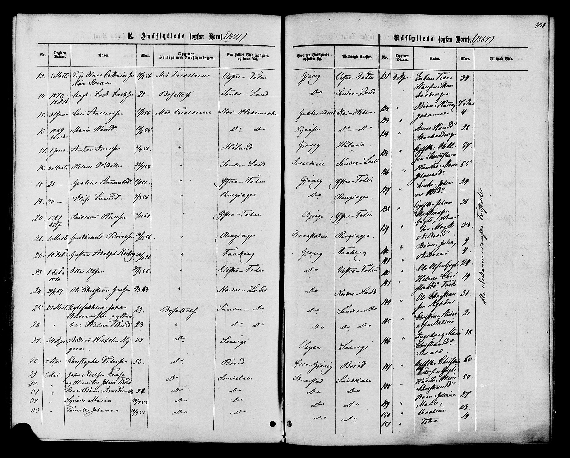 Vardal prestekontor, SAH/PREST-100/H/Ha/Haa/L0007: Parish register (official) no. 7, 1867-1878, p. 338