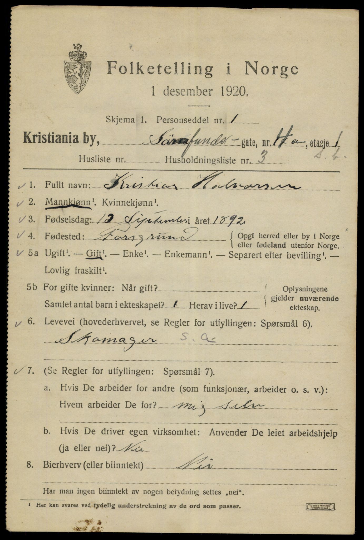 SAO, 1920 census for Kristiania, 1920, p. 477631