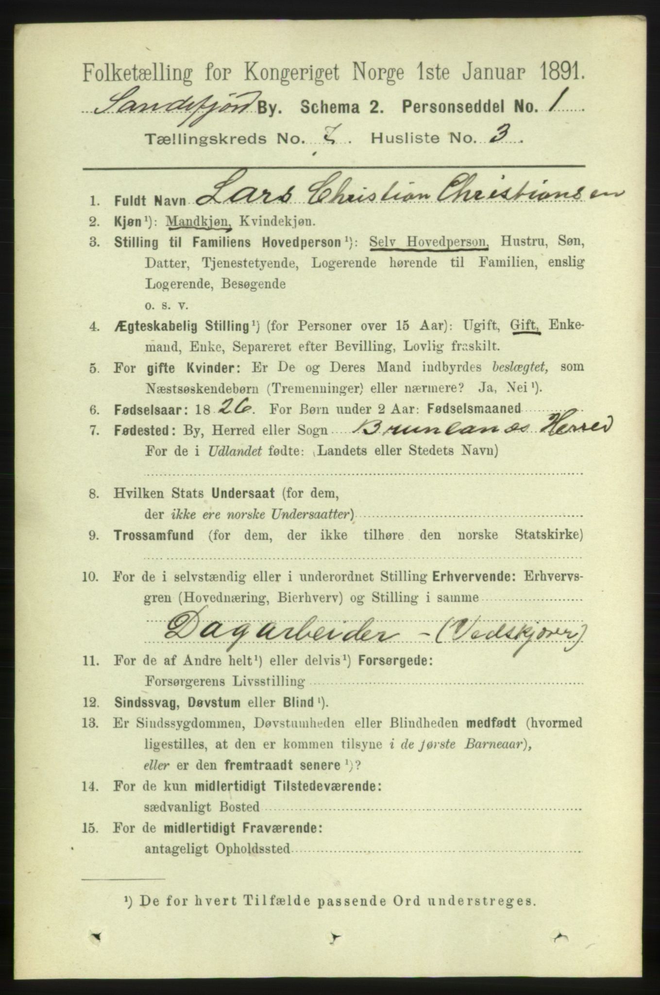 RA, 1891 census for 0706 Sandefjord, 1891, p. 2893