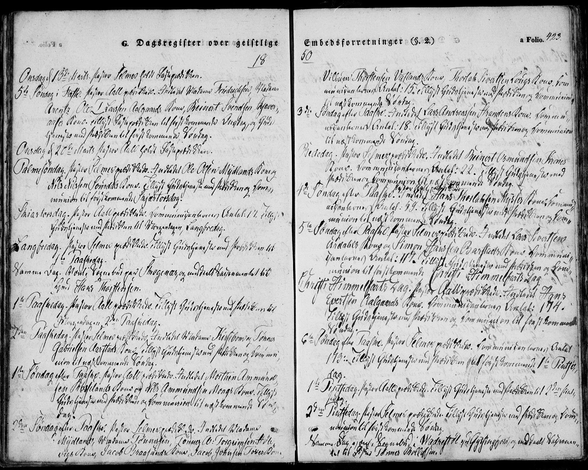 Sokndal sokneprestkontor, AV/SAST-A-101808: Parish register (official) no. A 8.2, 1842-1857, p. 423