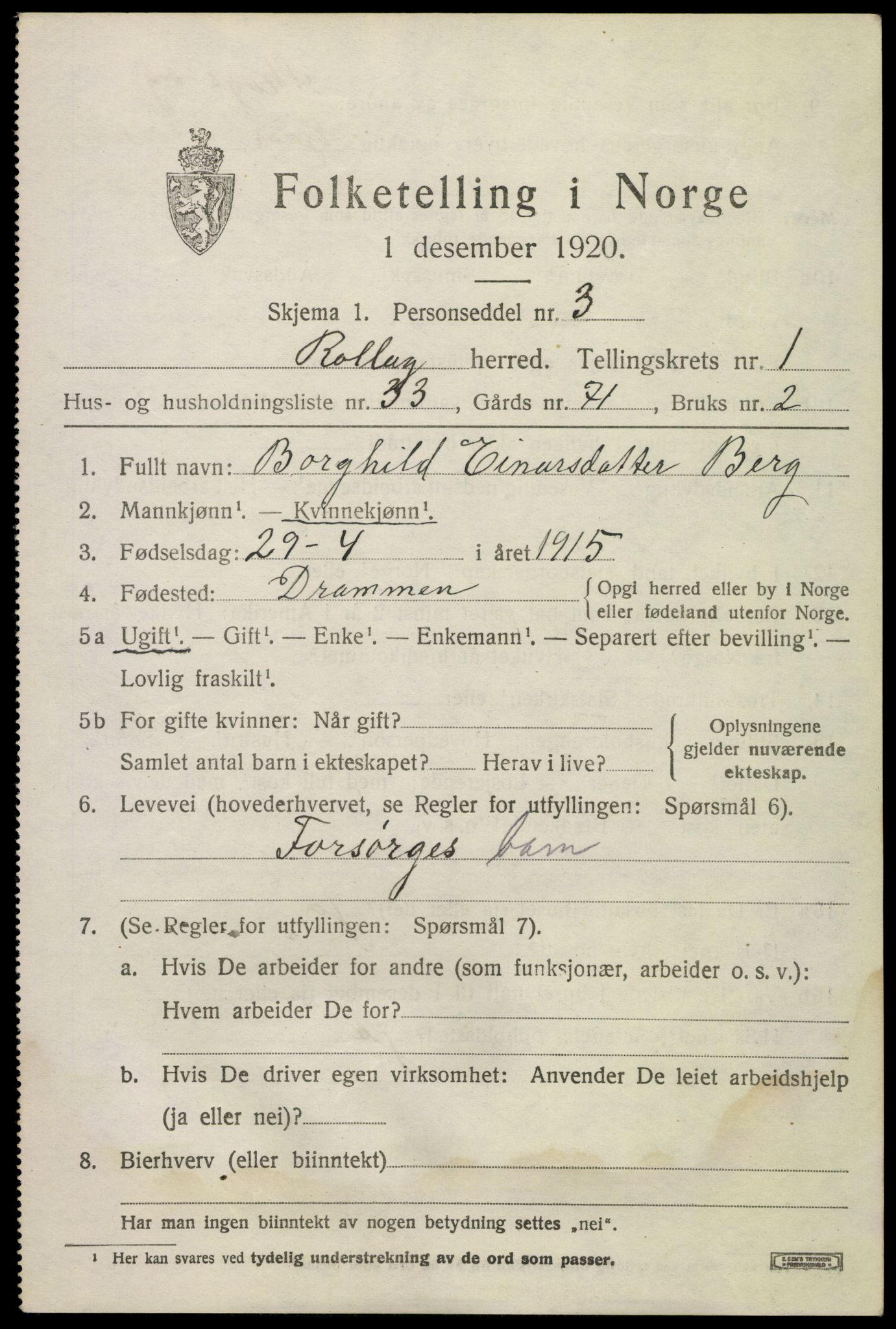 SAKO, 1920 census for Rollag, 1920, p. 950