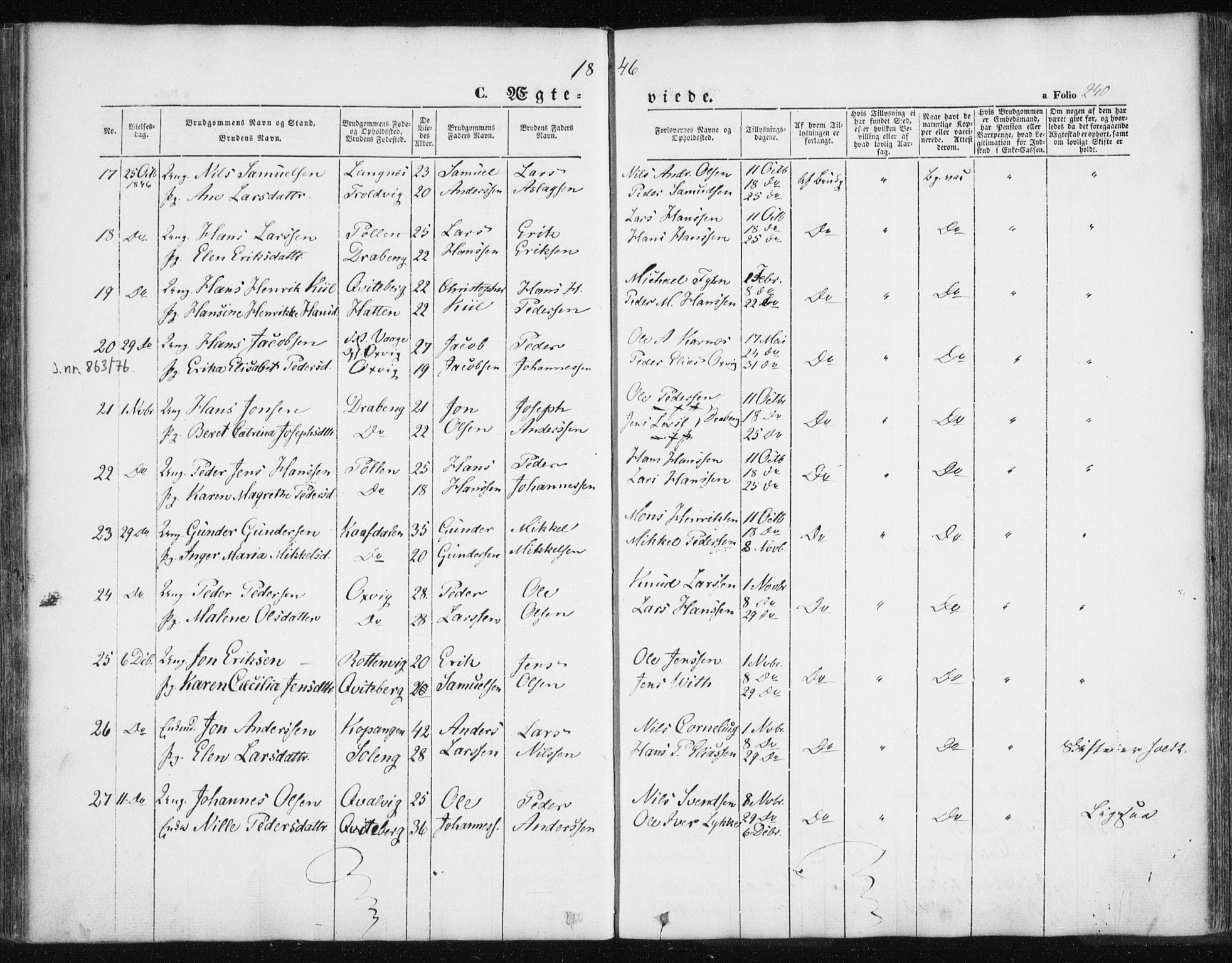 Lyngen sokneprestembete, SATØ/S-1289/H/He/Hea/L0004kirke: Parish register (official) no. 4, 1839-1858, p. 240