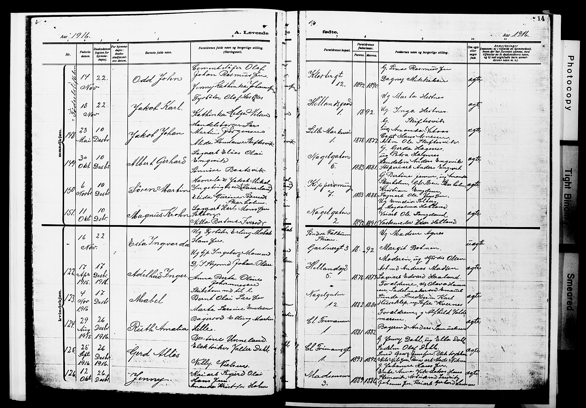 Nykirken Sokneprestembete, AV/SAB-A-77101/H/Hab: Parish register (copy) no. B 7, 1916-1921, p. 14