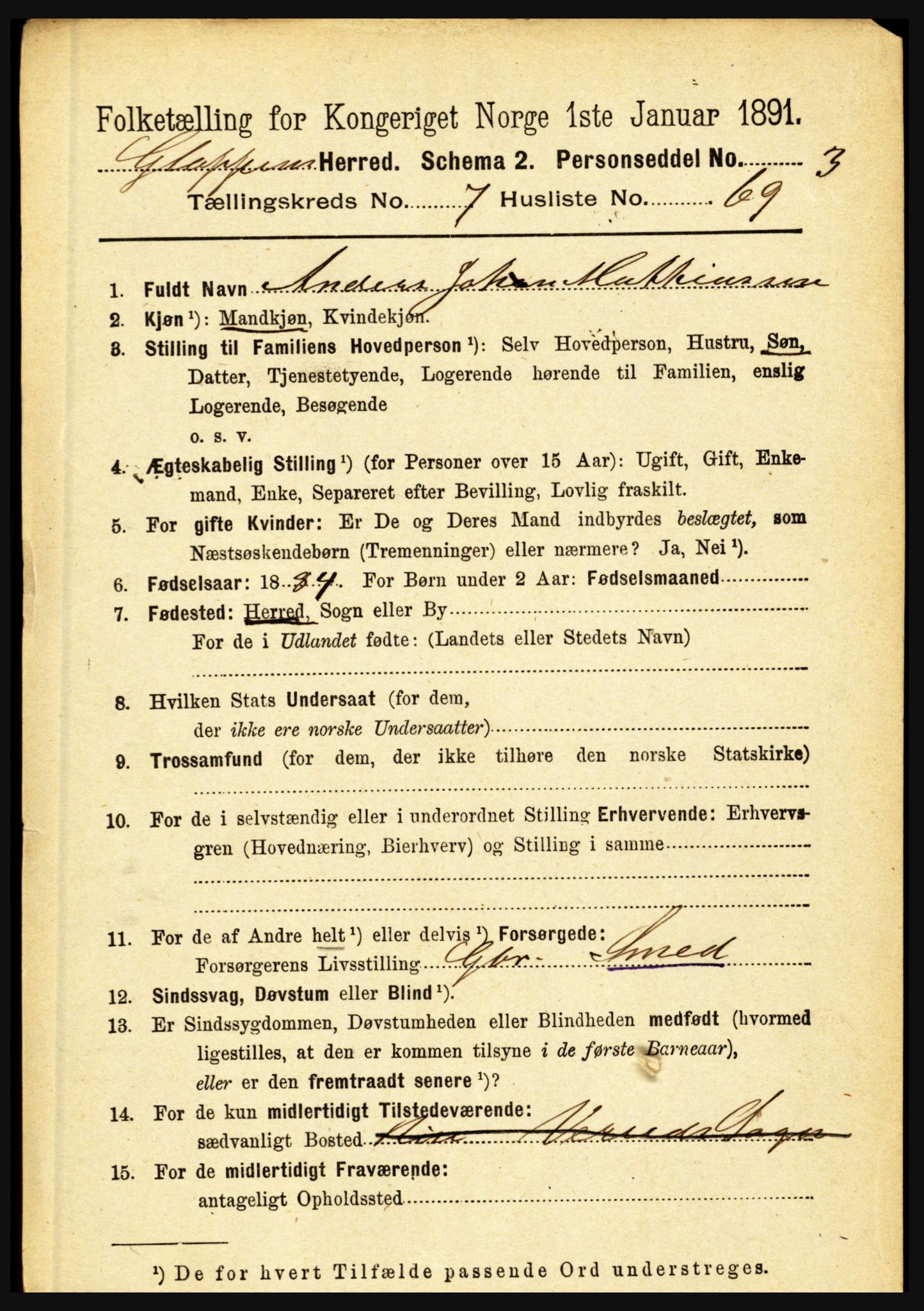 RA, 1891 census for 1445 Gloppen, 1891, p. 3077