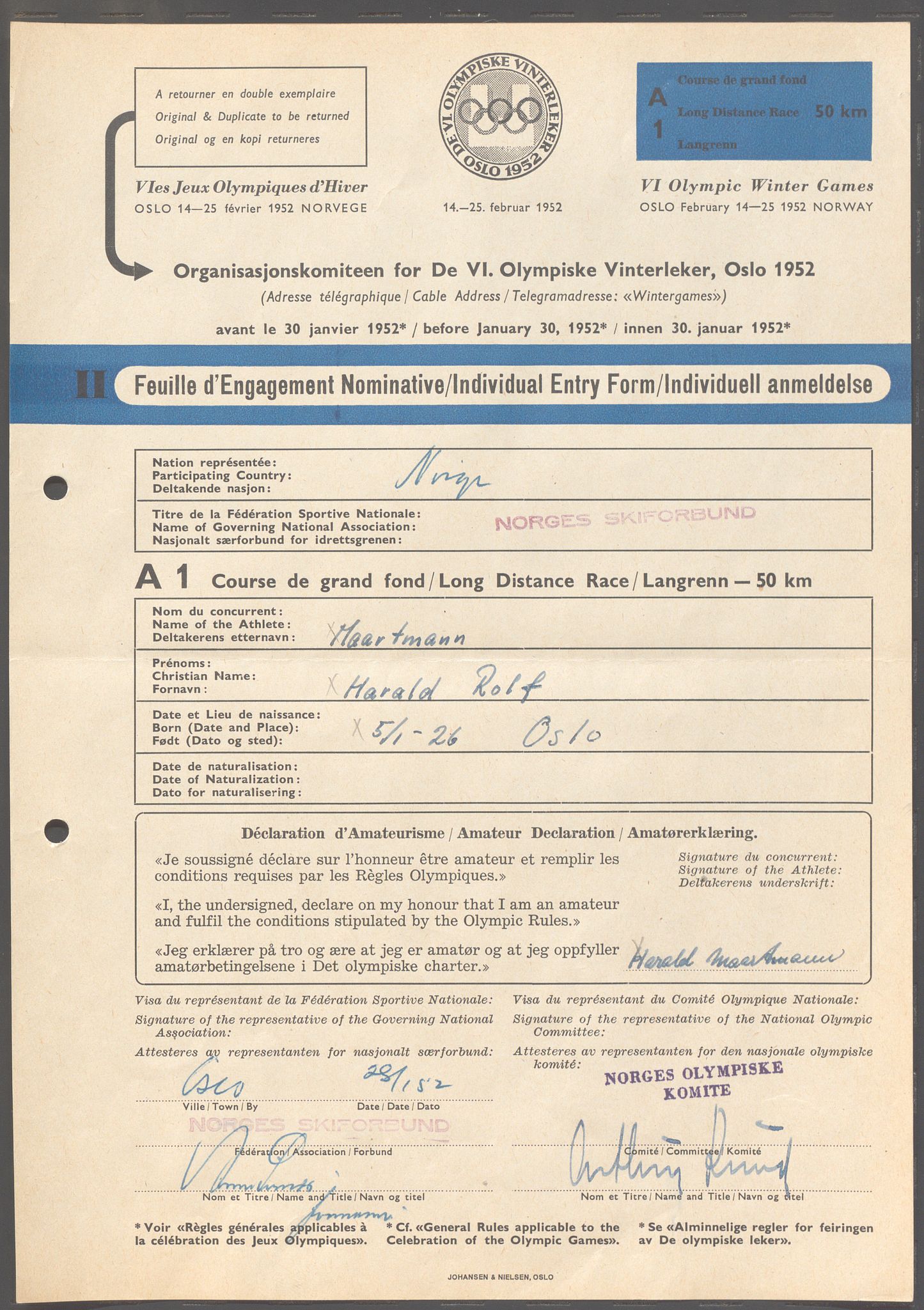 Organisasjonskomiteen for de VI. olympiske vinterleker, OBA/A-20130/H/Ha, 1951-1952, p. 36