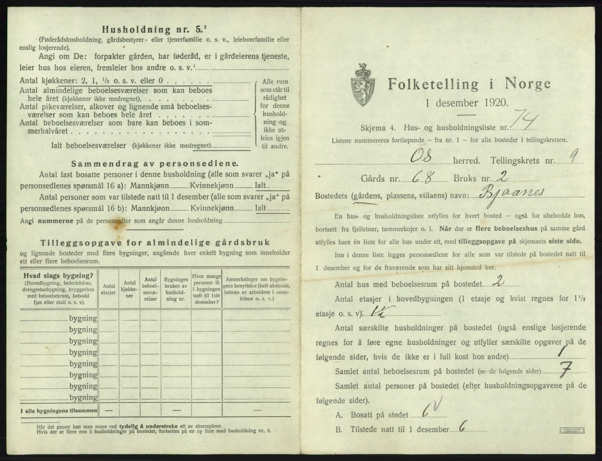 SAB, 1920 census for Os, 1920, p. 1072