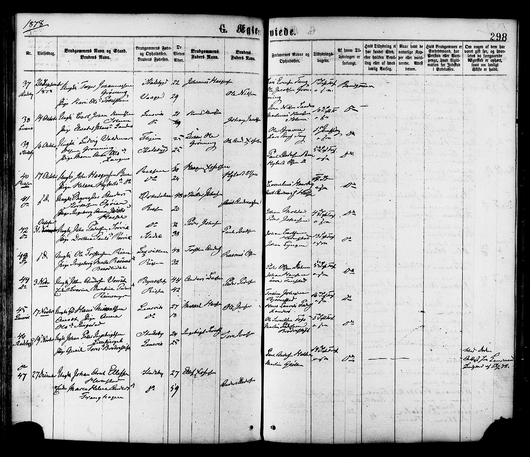 Ministerialprotokoller, klokkerbøker og fødselsregistre - Sør-Trøndelag, AV/SAT-A-1456/646/L0613: Parish register (official) no. 646A11, 1870-1884, p. 298