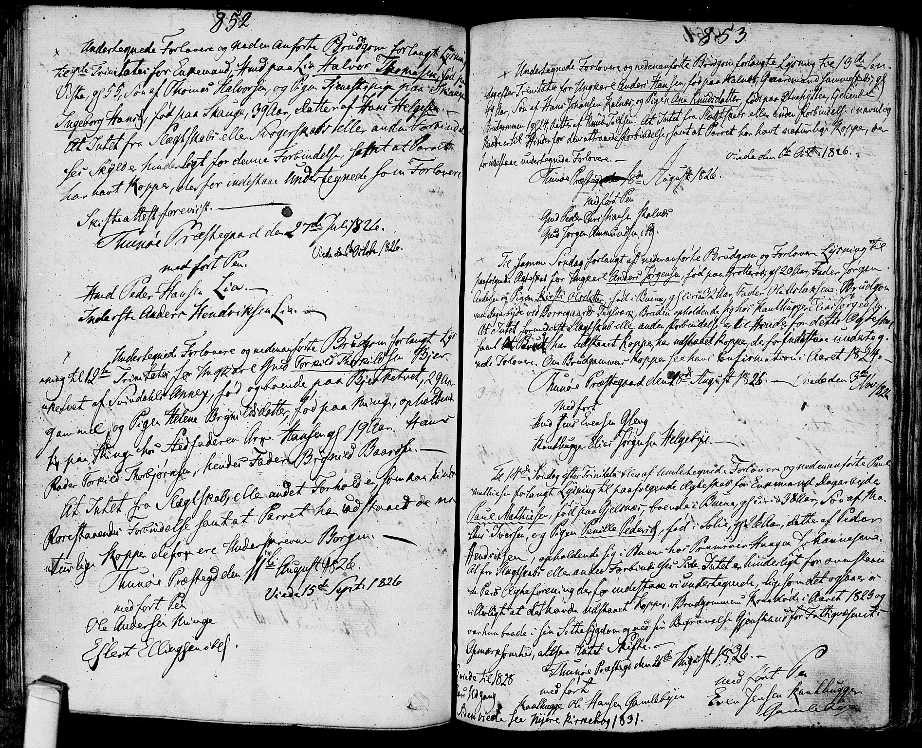 Tune prestekontor Kirkebøker, AV/SAO-A-2007/F/Fa/L0006: Parish register (official) no. 6, 1823-1831, p. 852-853