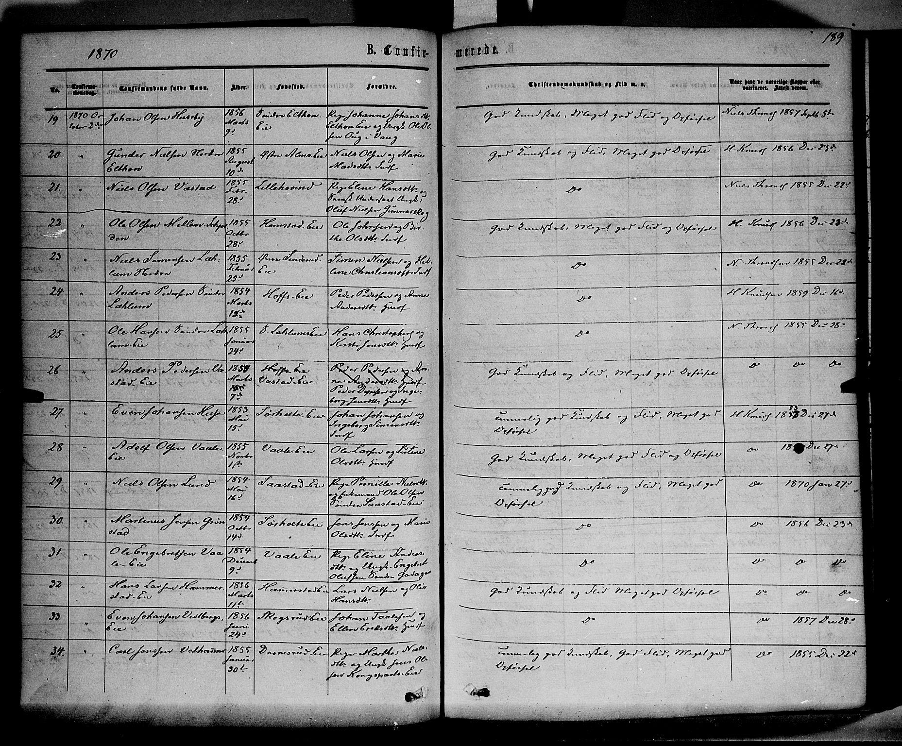 Stange prestekontor, AV/SAH-PREST-002/K/L0013: Parish register (official) no. 13, 1862-1879, p. 189