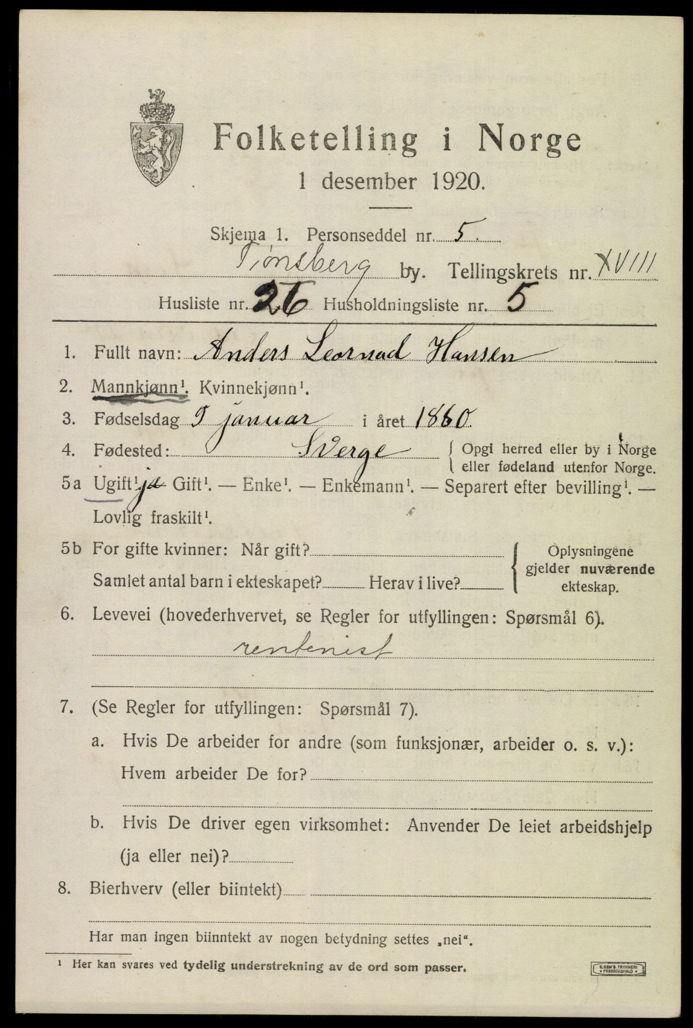 SAKO, 1920 census for Tønsberg, 1920, p. 27317