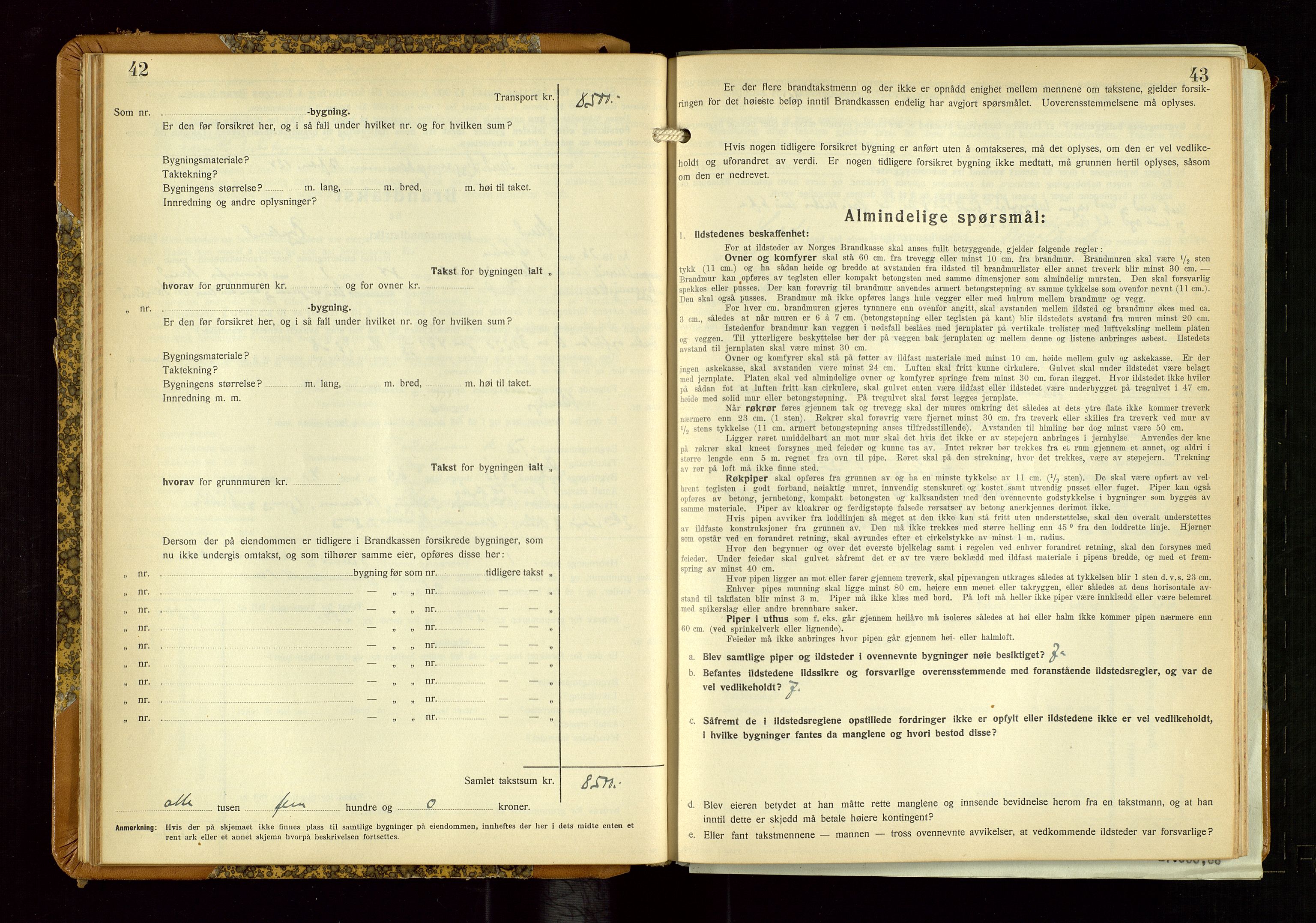 Sand lensmannskontor, AV/SAST-A-100415/Goc/L0002: "Brandtaxationsprotokol", 1936-1952, p. 42-43