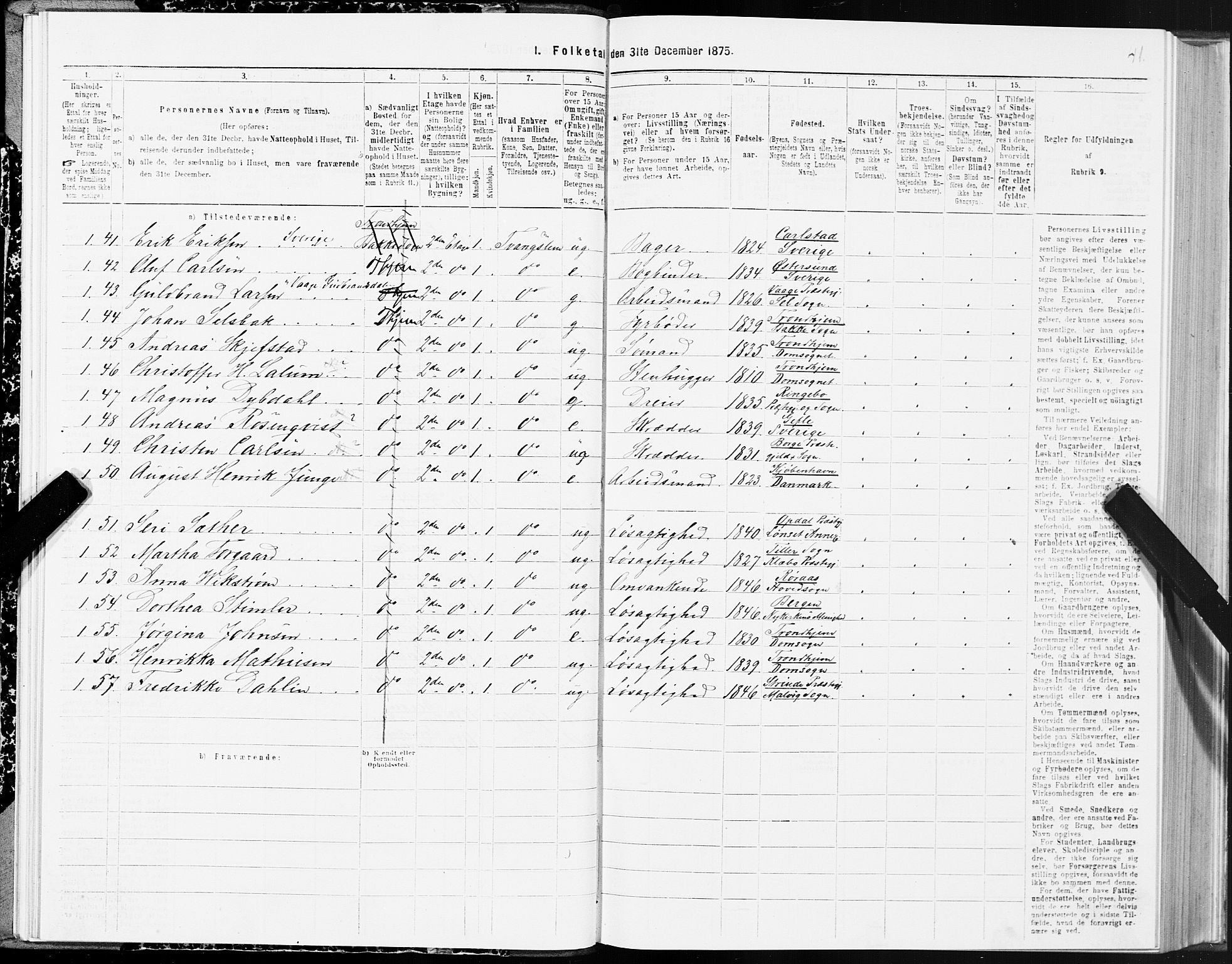 SAT, 1875 census for 1601 Trondheim, 1875, p. 10041