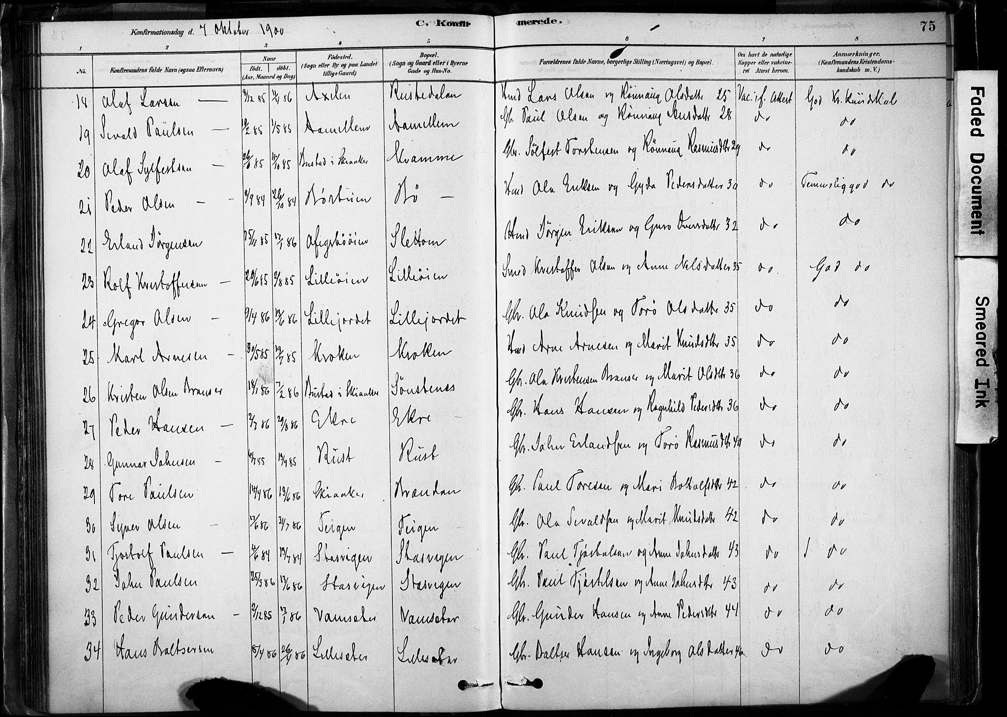 Lom prestekontor, SAH/PREST-070/K/L0009: Parish register (official) no. 9, 1878-1907, p. 75