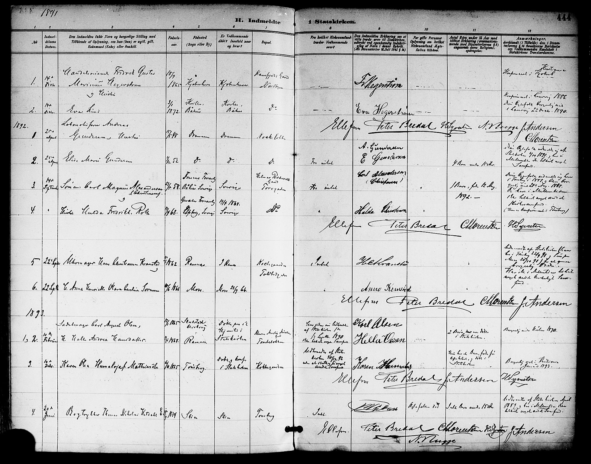 Tønsberg kirkebøker, SAKO/A-330/F/Fa/L0012: Parish register (official) no. I 12, 1891-1899, p. 444