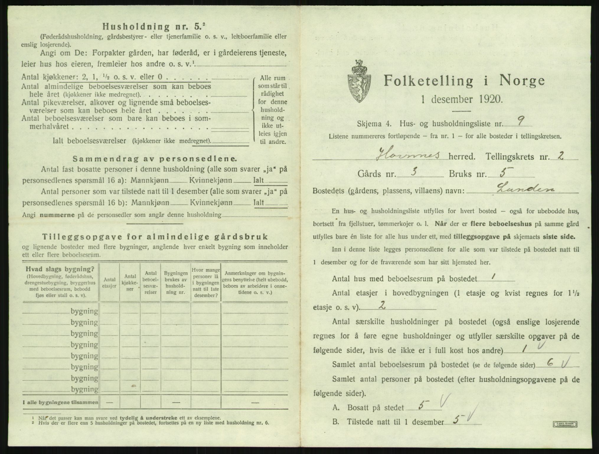 SAK, 1920 census for Hornnes, 1920, p. 107