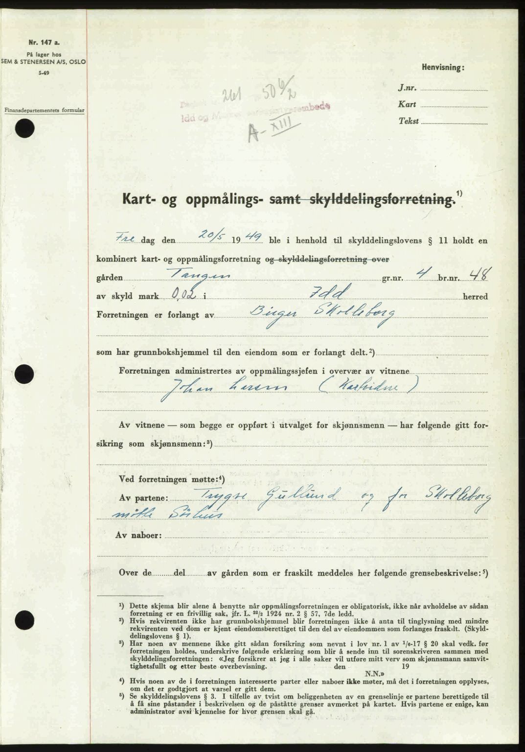 Idd og Marker sorenskriveri, AV/SAO-A-10283/G/Gb/Gbb/L0013: Mortgage book no. A13, 1949-1950, Diary no: : 261/1950