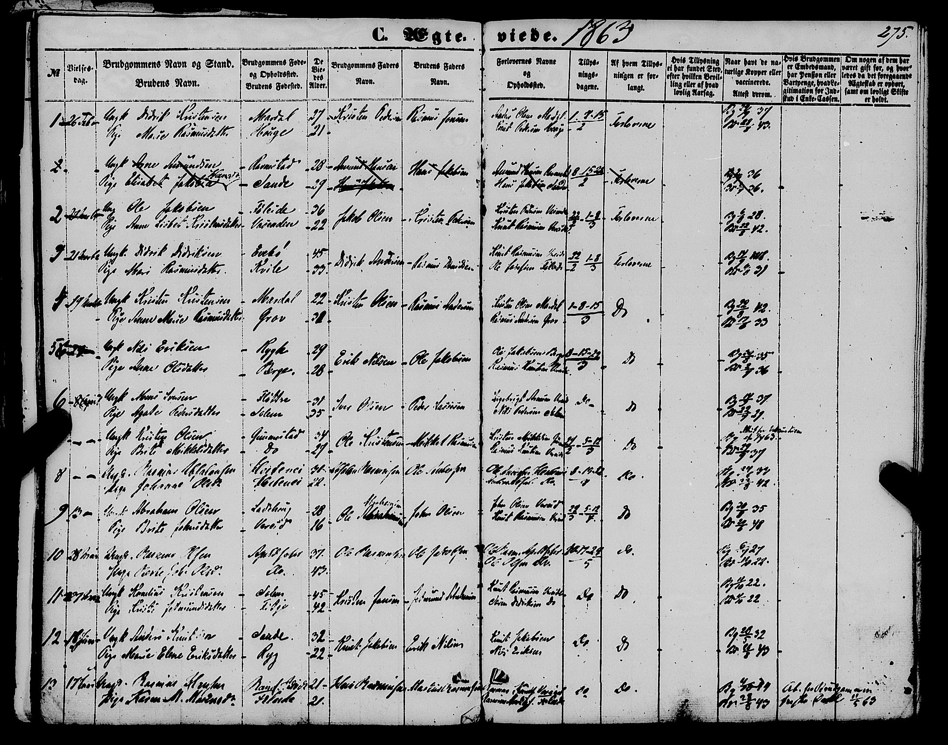 Gloppen sokneprestembete, SAB/A-80101/H/Haa/Haaa/L0009: Parish register (official) no. A 9, 1855-1870, p. 275