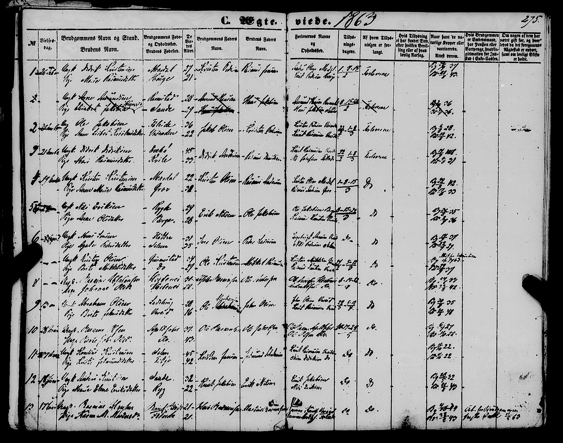 Gloppen sokneprestembete, AV/SAB-A-80101/H/Haa/Haaa/L0009: Parish register (official) no. A 9, 1855-1870, p. 275
