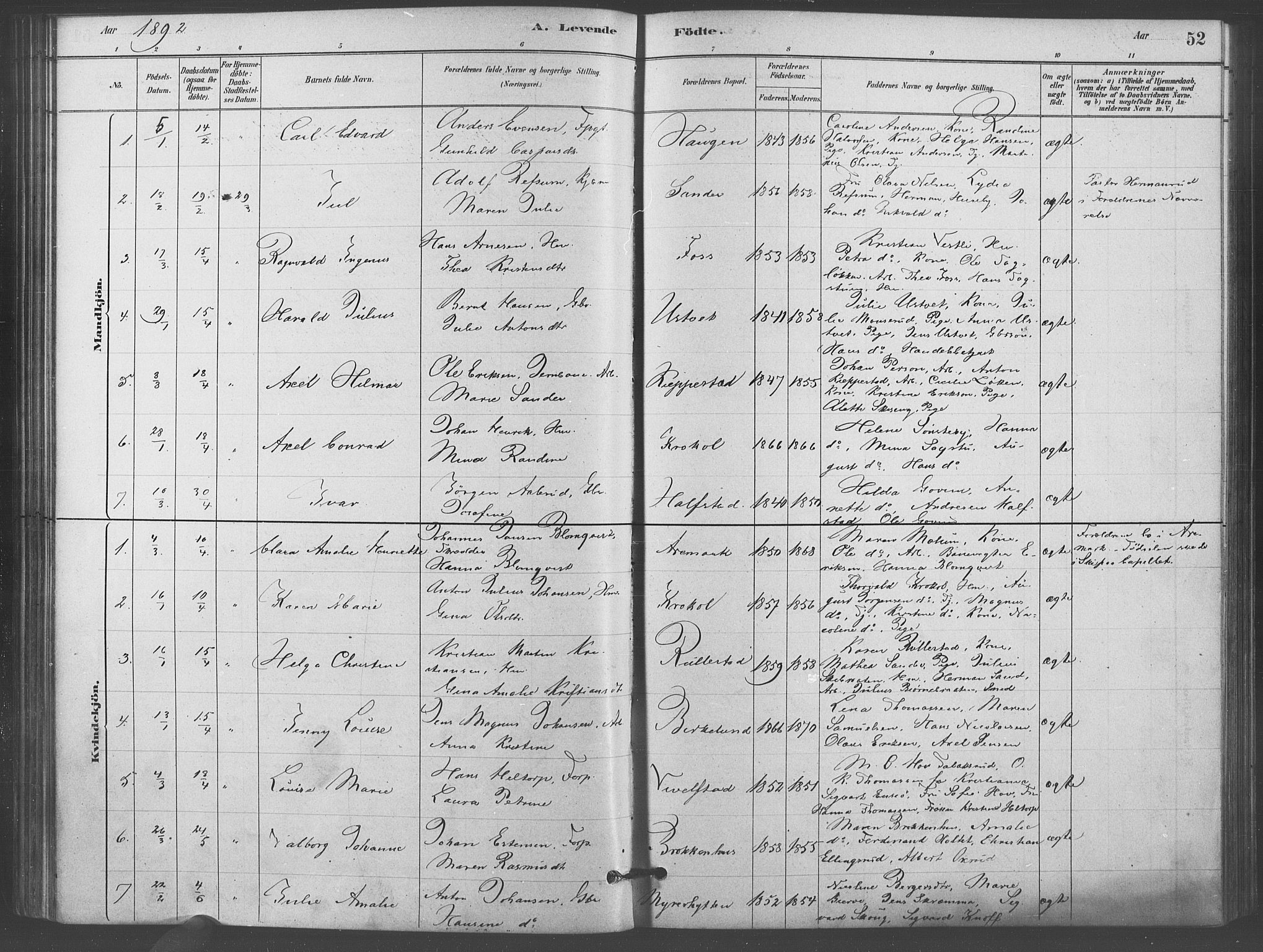 Kråkstad prestekontor Kirkebøker, AV/SAO-A-10125a/F/Fb/L0001: Parish register (official) no. II 1, 1880-1892, p. 52