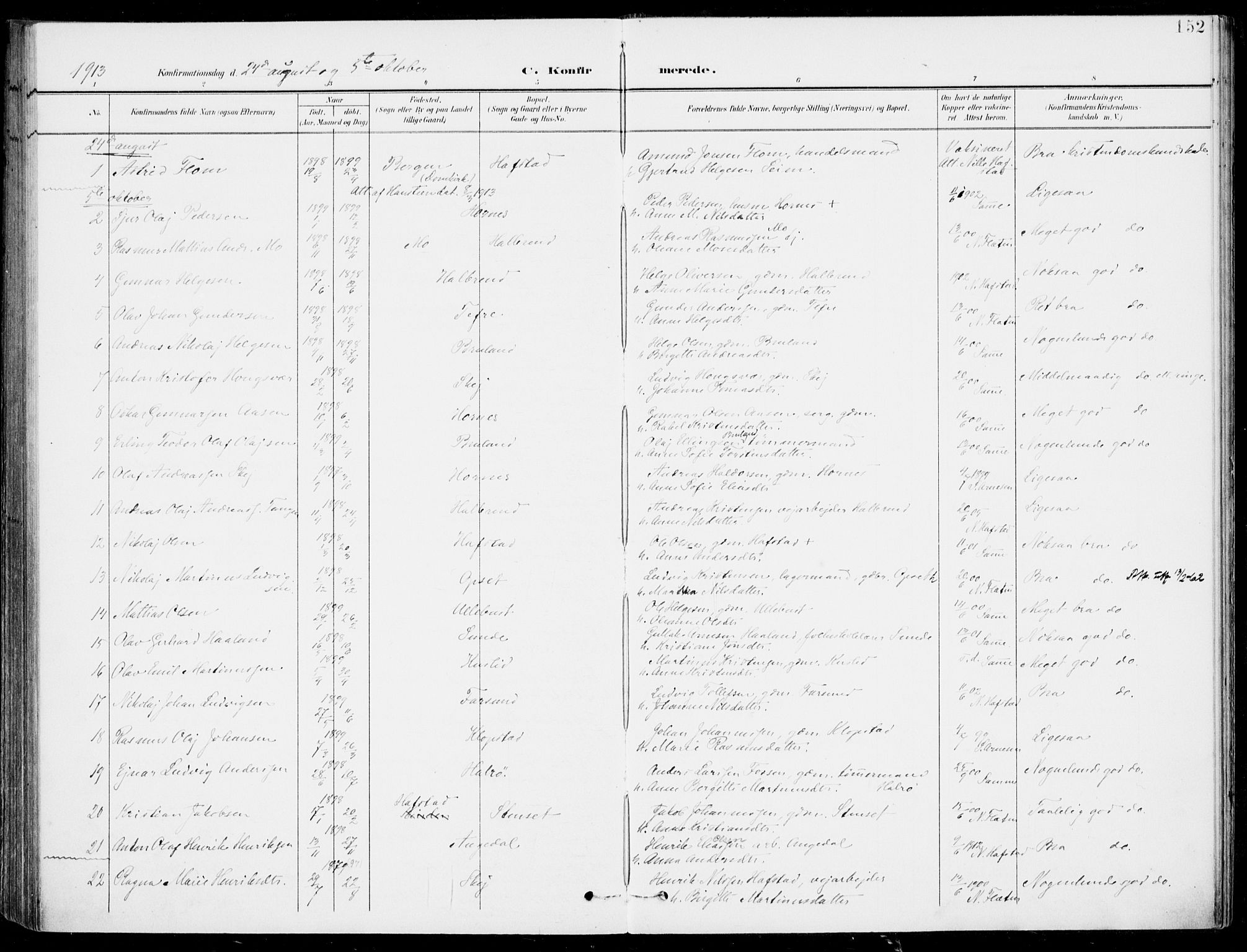 Førde sokneprestembete, SAB/A-79901/H/Haa/Haab/L0002: Parish register (official) no. B  2, 1899-1920, p. 152