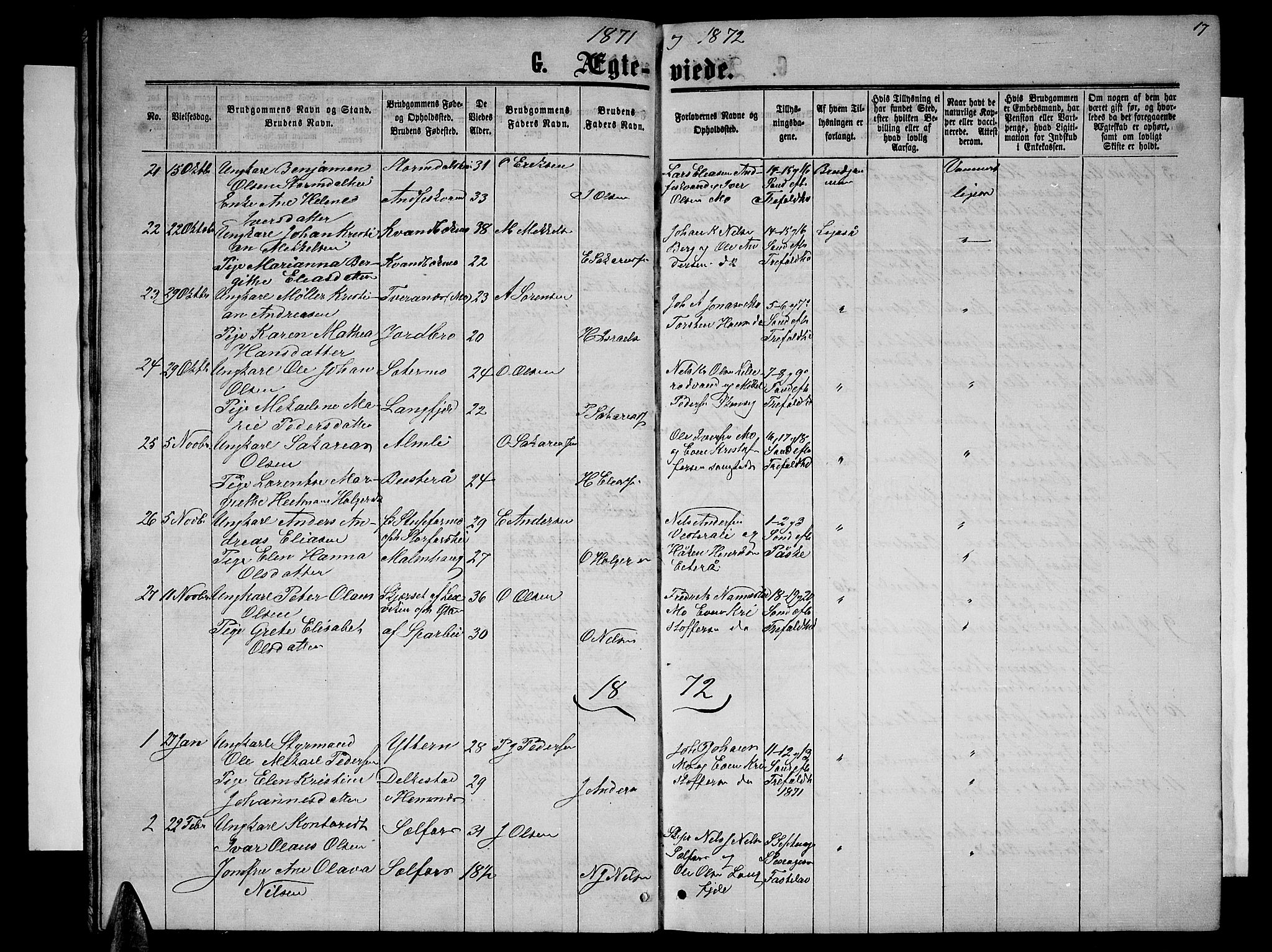 Ministerialprotokoller, klokkerbøker og fødselsregistre - Nordland, SAT/A-1459/827/L0417: Parish register (copy) no. 827C06, 1864-1886, p. 17