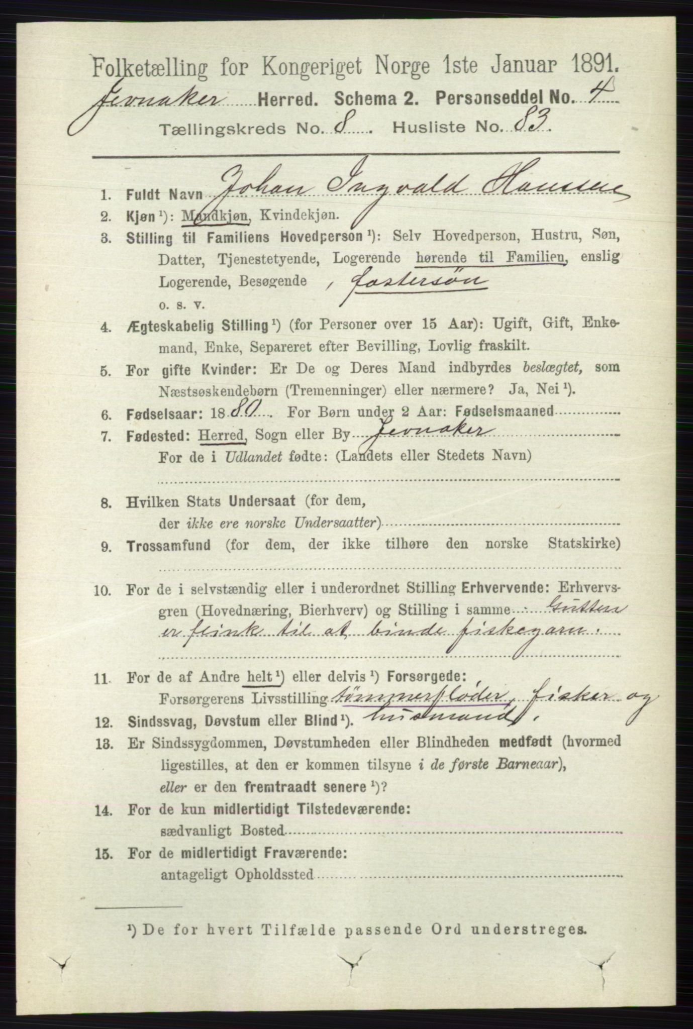 RA, 1891 census for 0532 Jevnaker, 1891, p. 4865