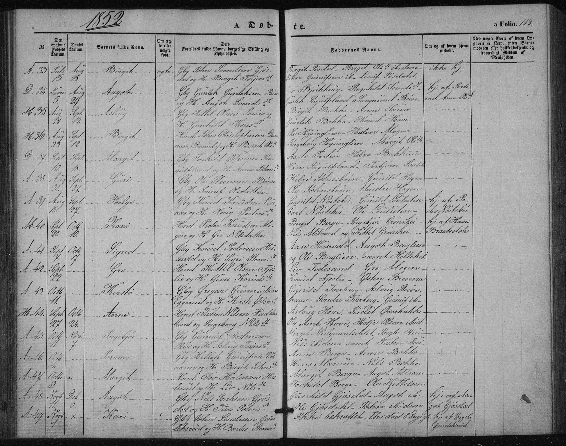 Tinn kirkebøker, AV/SAKO-A-308/F/Fa/L0005: Parish register (official) no. I 5, 1844-1856, p. 113