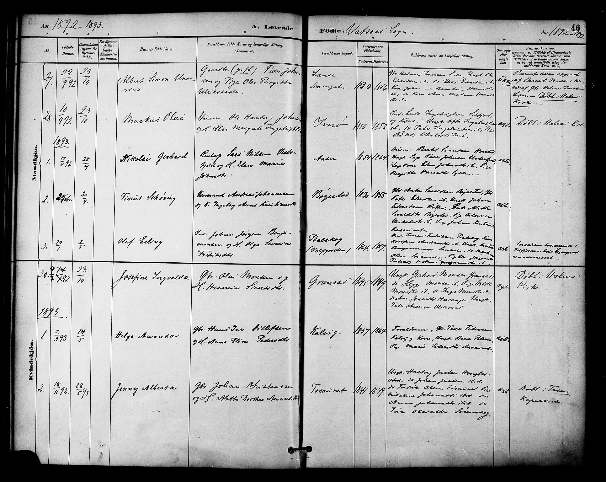 Ministerialprotokoller, klokkerbøker og fødselsregistre - Nordland, AV/SAT-A-1459/810/L0150: Parish register (official) no. 810A10 /1, 1884-1895, p. 46