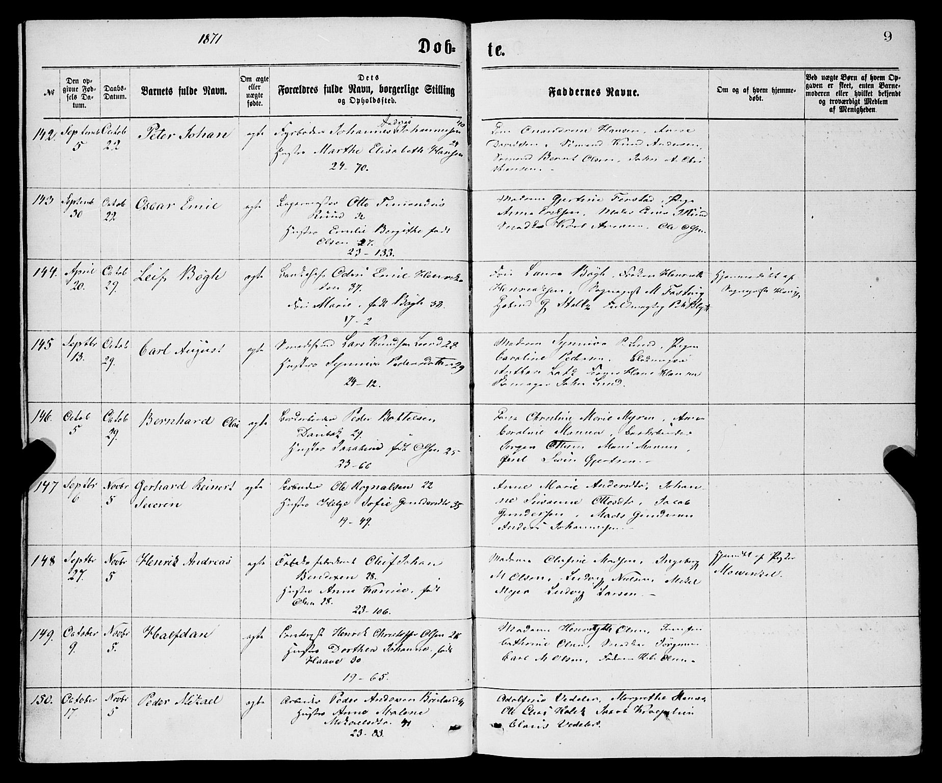 Korskirken sokneprestembete, AV/SAB-A-76101/H/Haa/L0020: Parish register (official) no. B 6, 1871-1878, p. 9