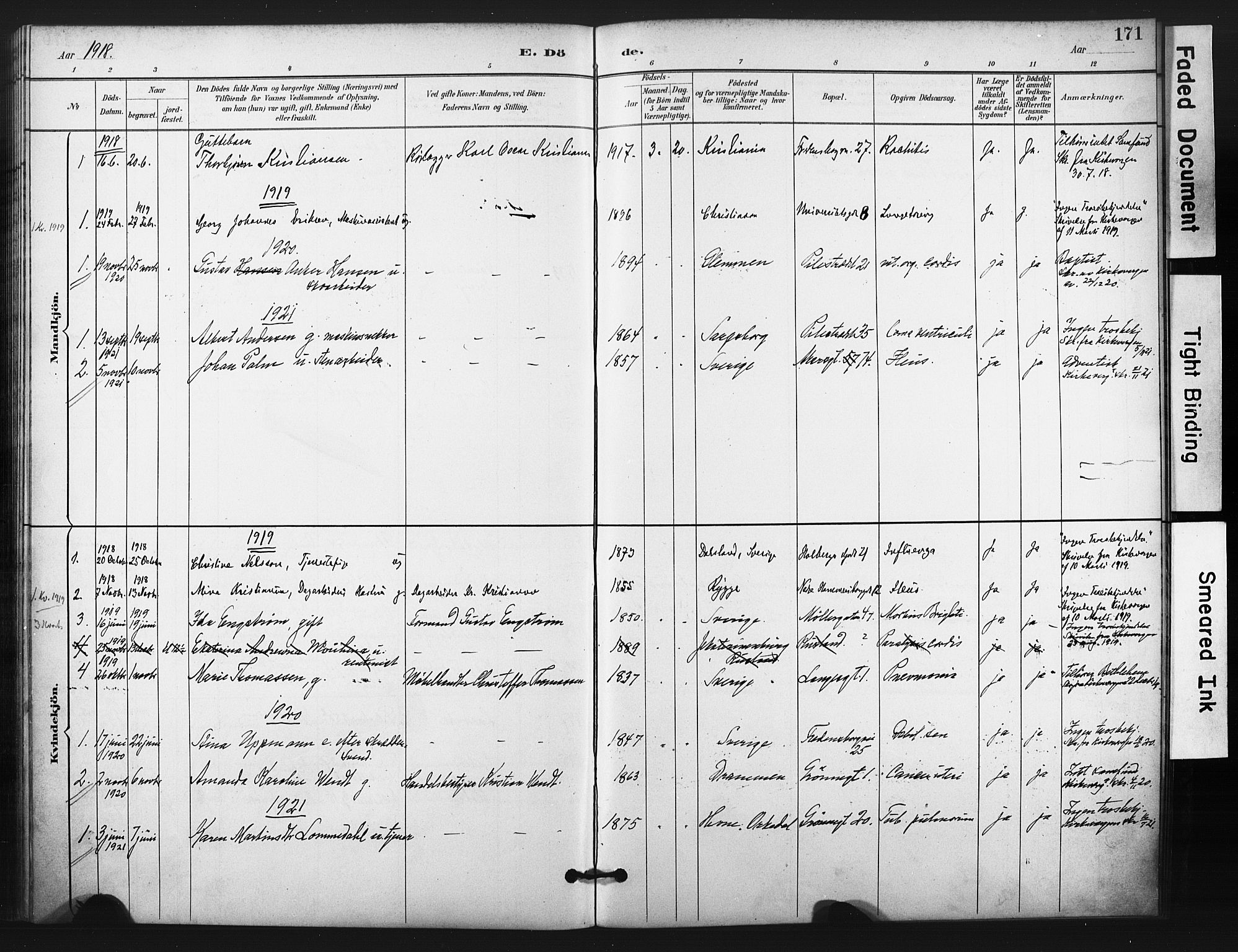 Trefoldighet prestekontor Kirkebøker, AV/SAO-A-10882/F/Fg/L0001: Parish register (official) no. VII 1, 1892-1923, p. 171