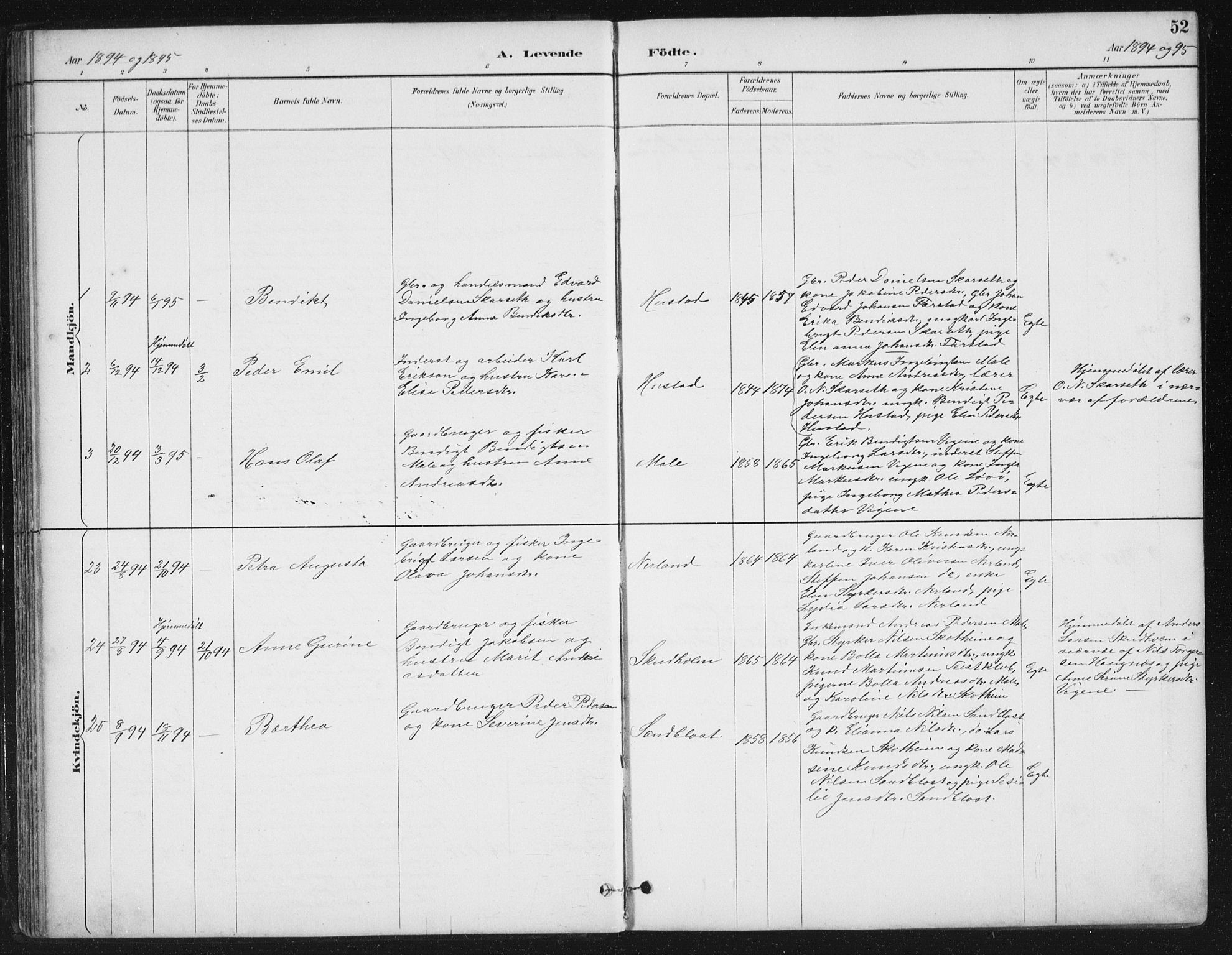 Ministerialprotokoller, klokkerbøker og fødselsregistre - Møre og Romsdal, AV/SAT-A-1454/567/L0783: Parish register (copy) no. 567C03, 1887-1903, p. 52