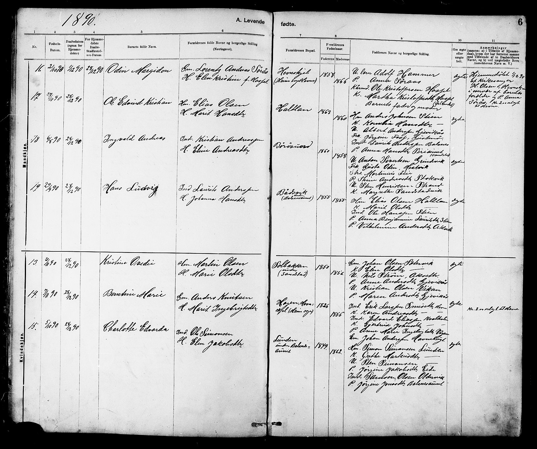 Ministerialprotokoller, klokkerbøker og fødselsregistre - Sør-Trøndelag, SAT/A-1456/639/L0573: Parish register (copy) no. 639C01, 1890-1905, p. 6